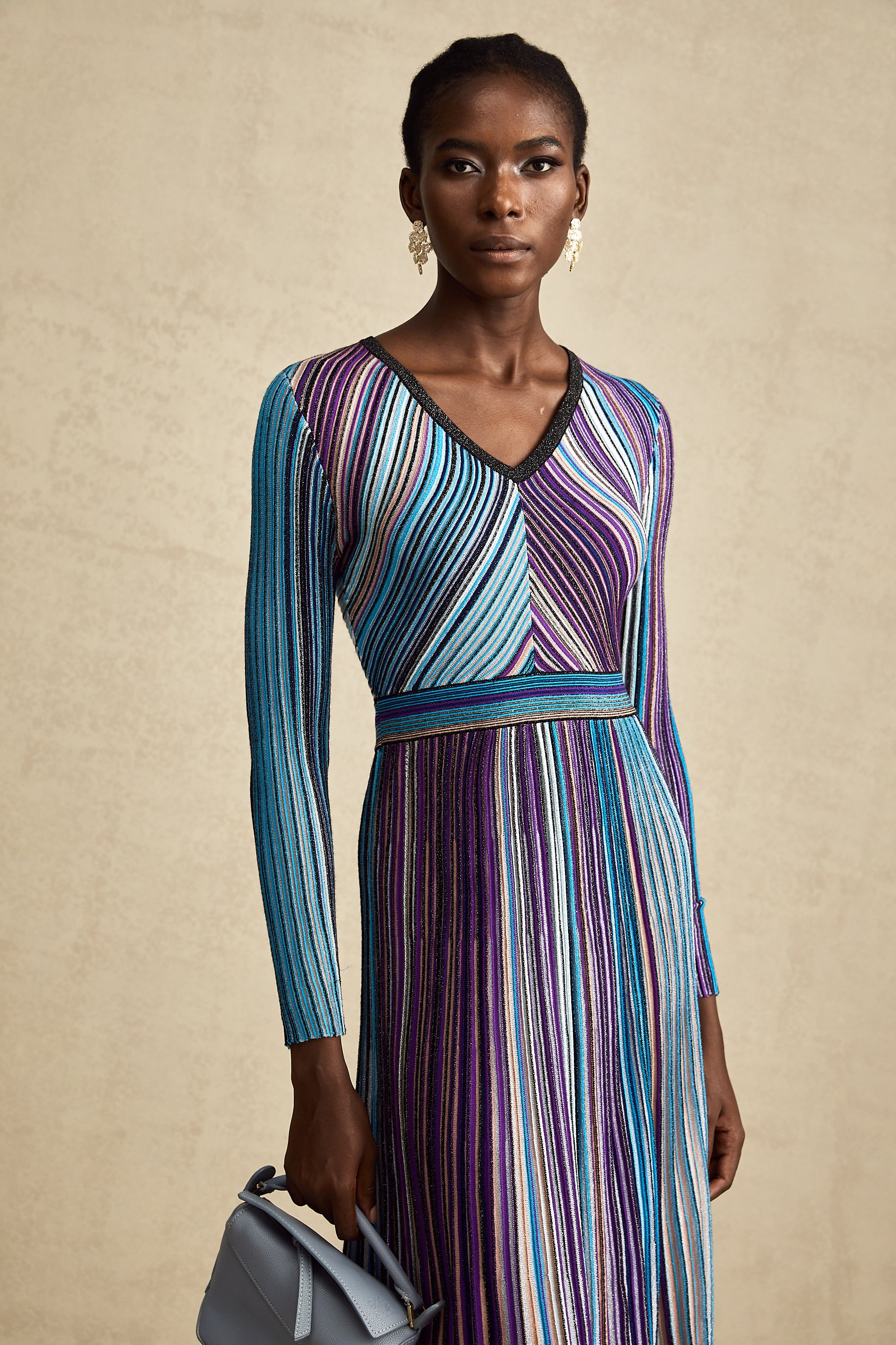 Mathilde metallic pleated midi dress in Blue