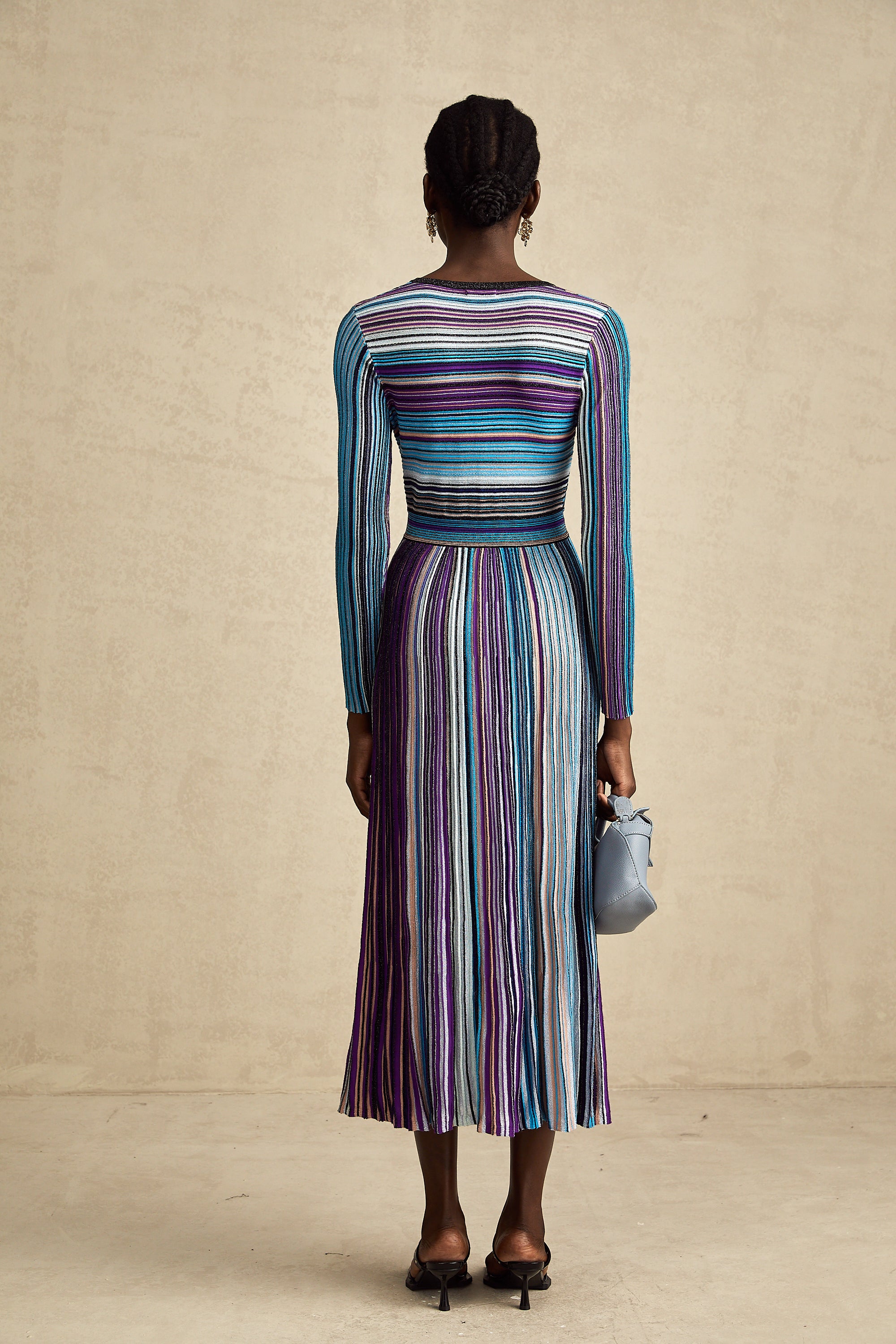 Mathilde metallic pleated midi dress in Blue