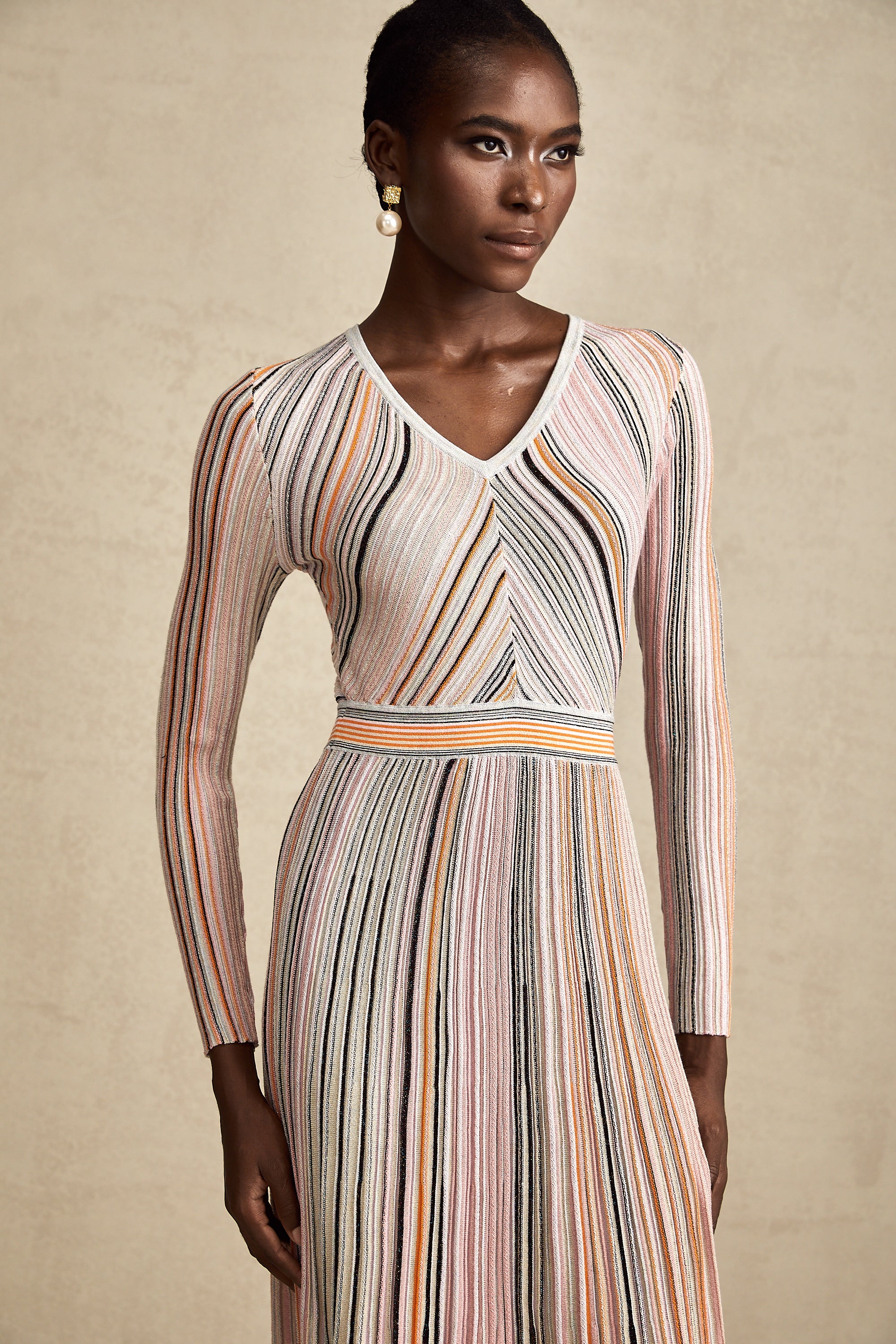 Mathilde metallic pleated midi dress in Pink