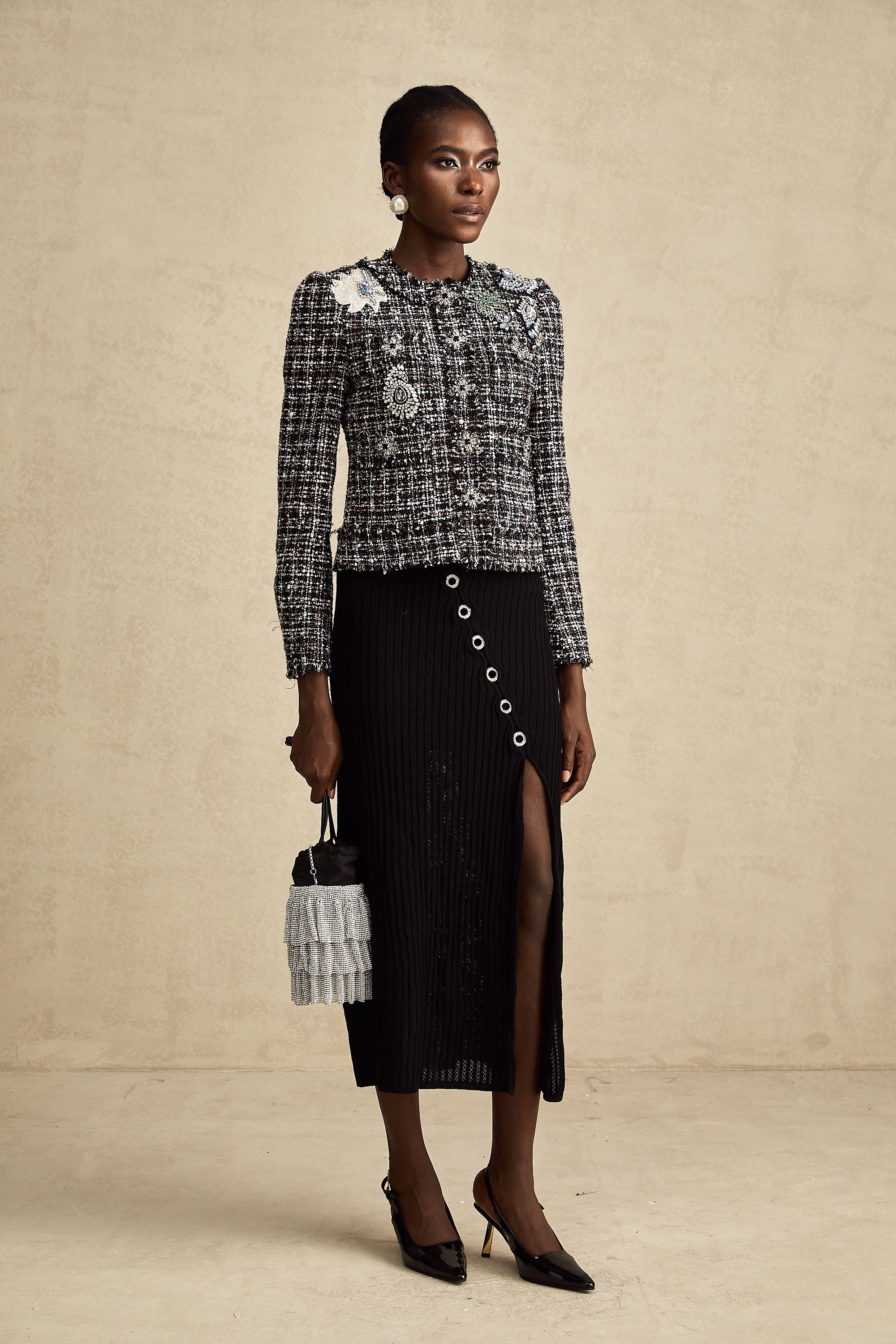 Justine black frayed-edge checked tweed jacket (Final Sale-US Only)