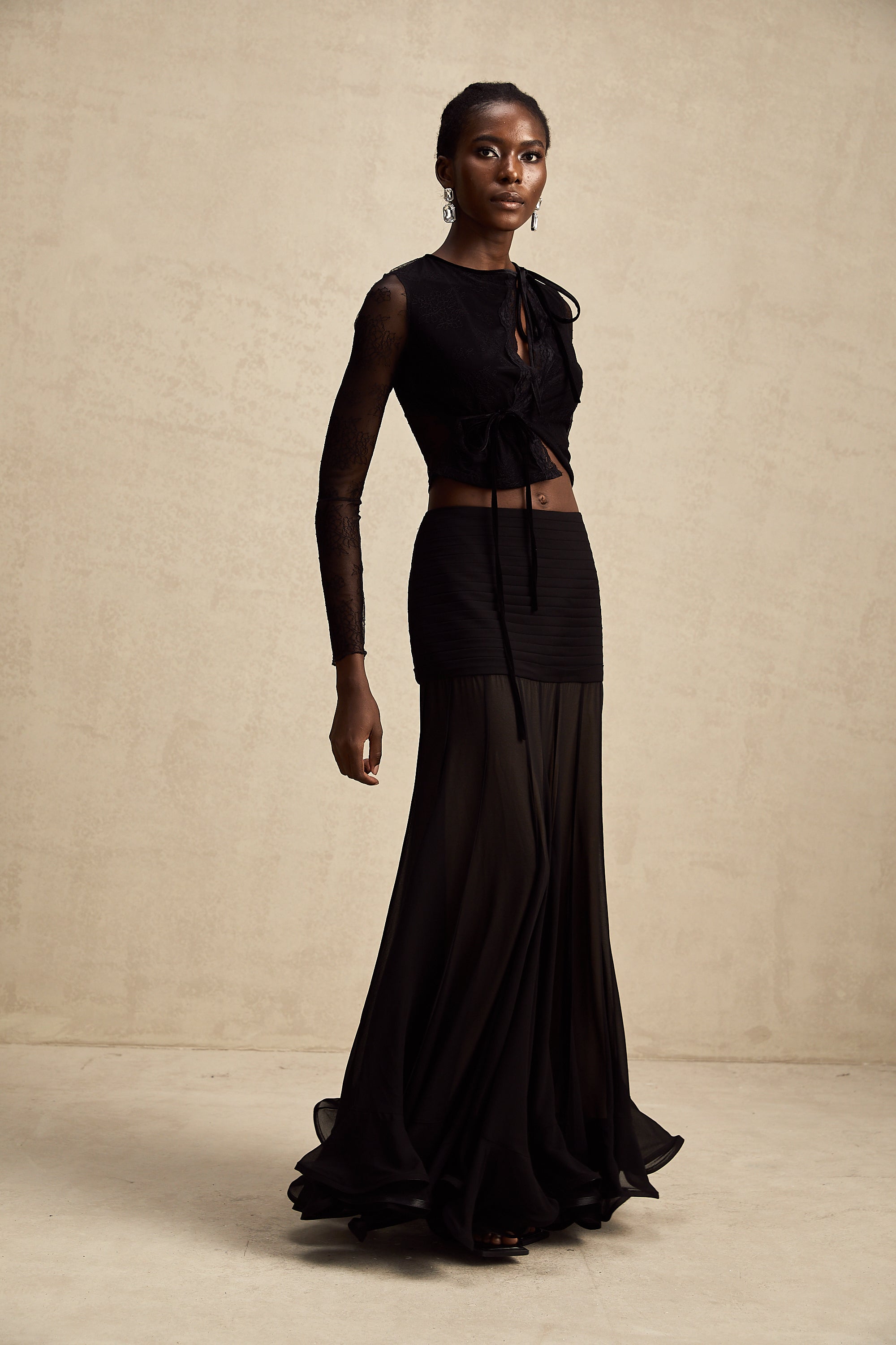 Aurélie black see-through lace-trim cropped top (Final Sale-US Only)