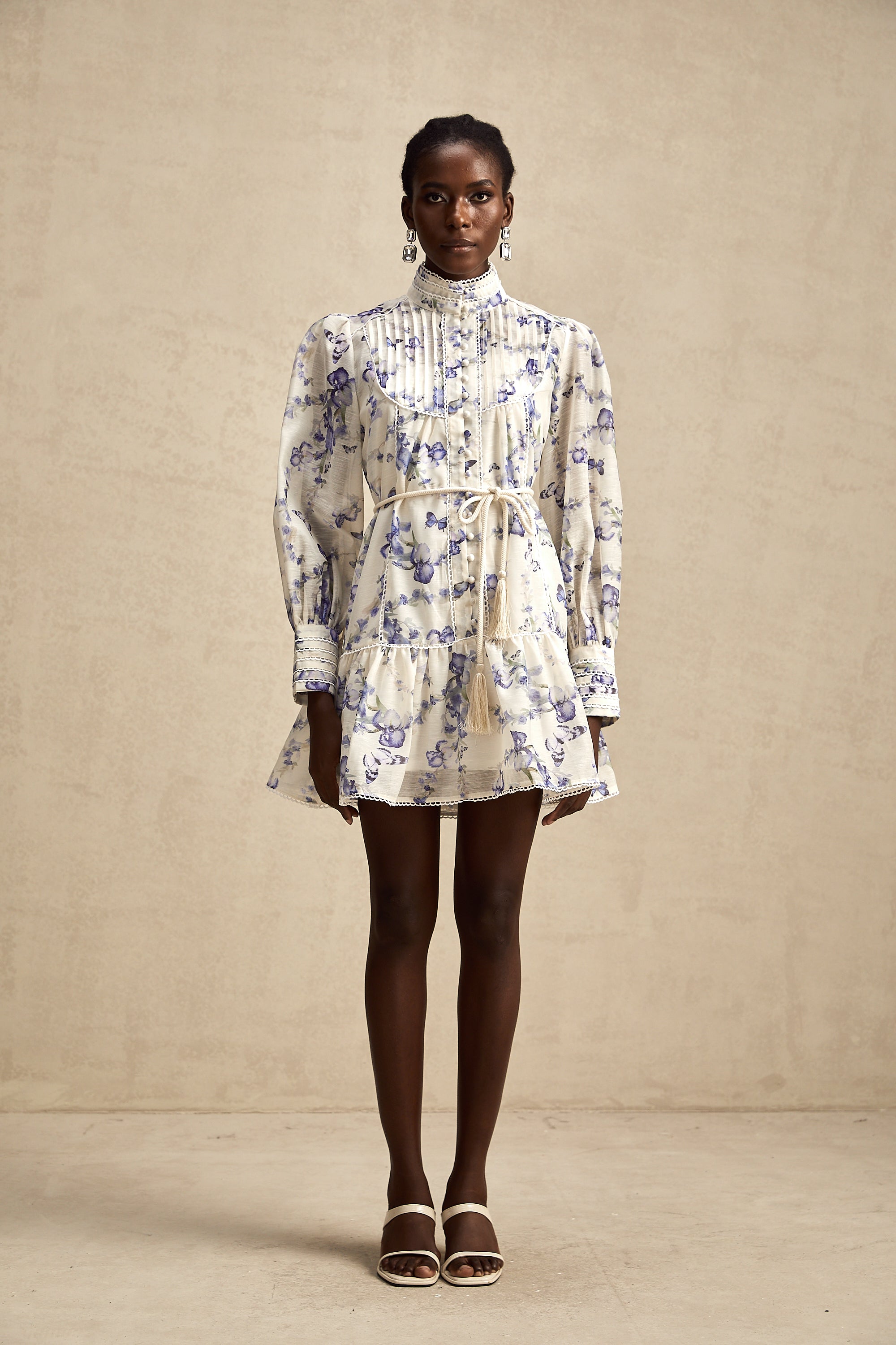 Ausgestelltes Chiffon-Minikleid Blandine mit Blumendruck