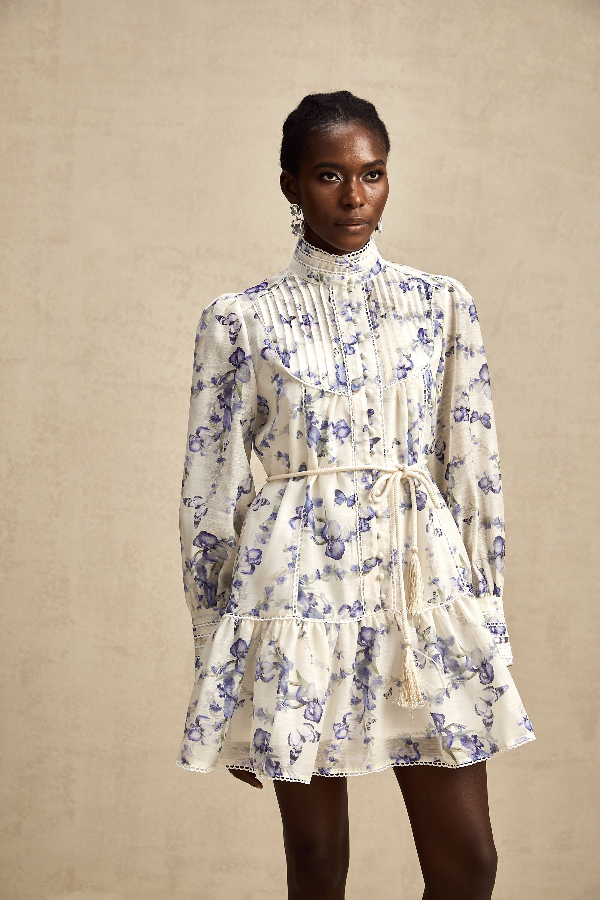 Ausgestelltes Chiffon-Minikleid Blandine mit Blumendruck