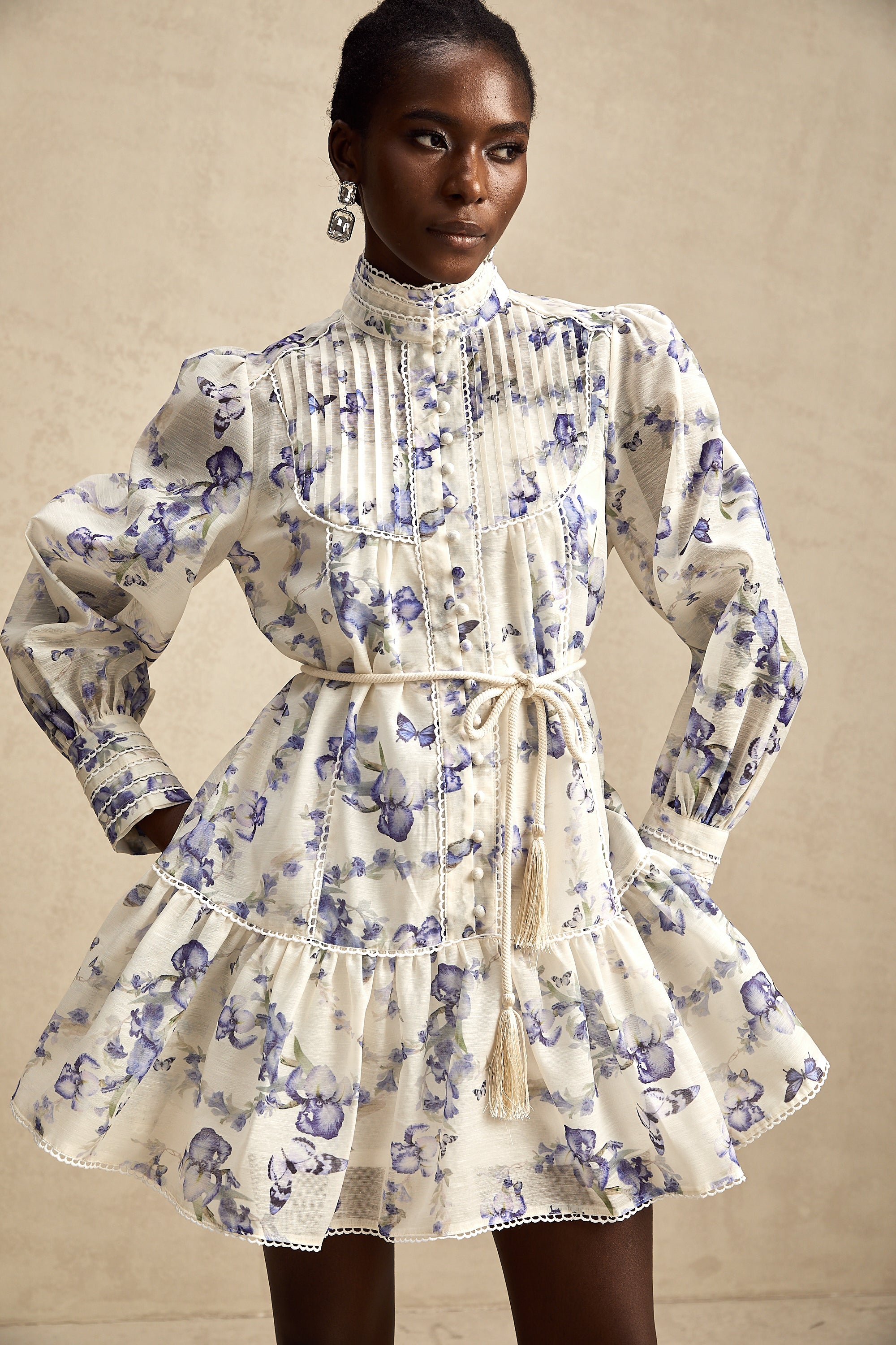 Ausgestelltes Chiffon-Minikleid Blandine mit Blumendruck