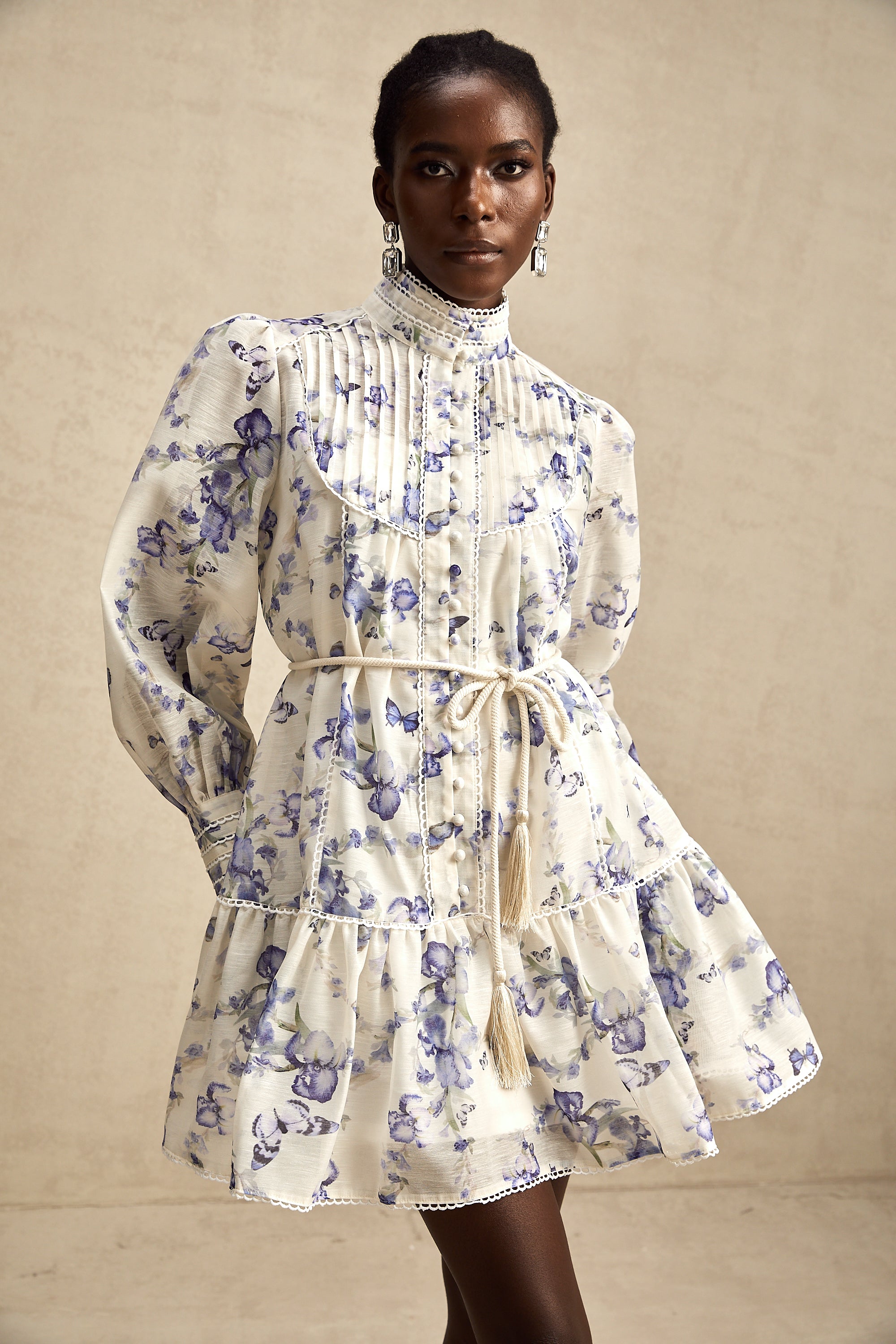 Ausgestelltes Chiffon-Minikleid Blandine mit Blumendruck