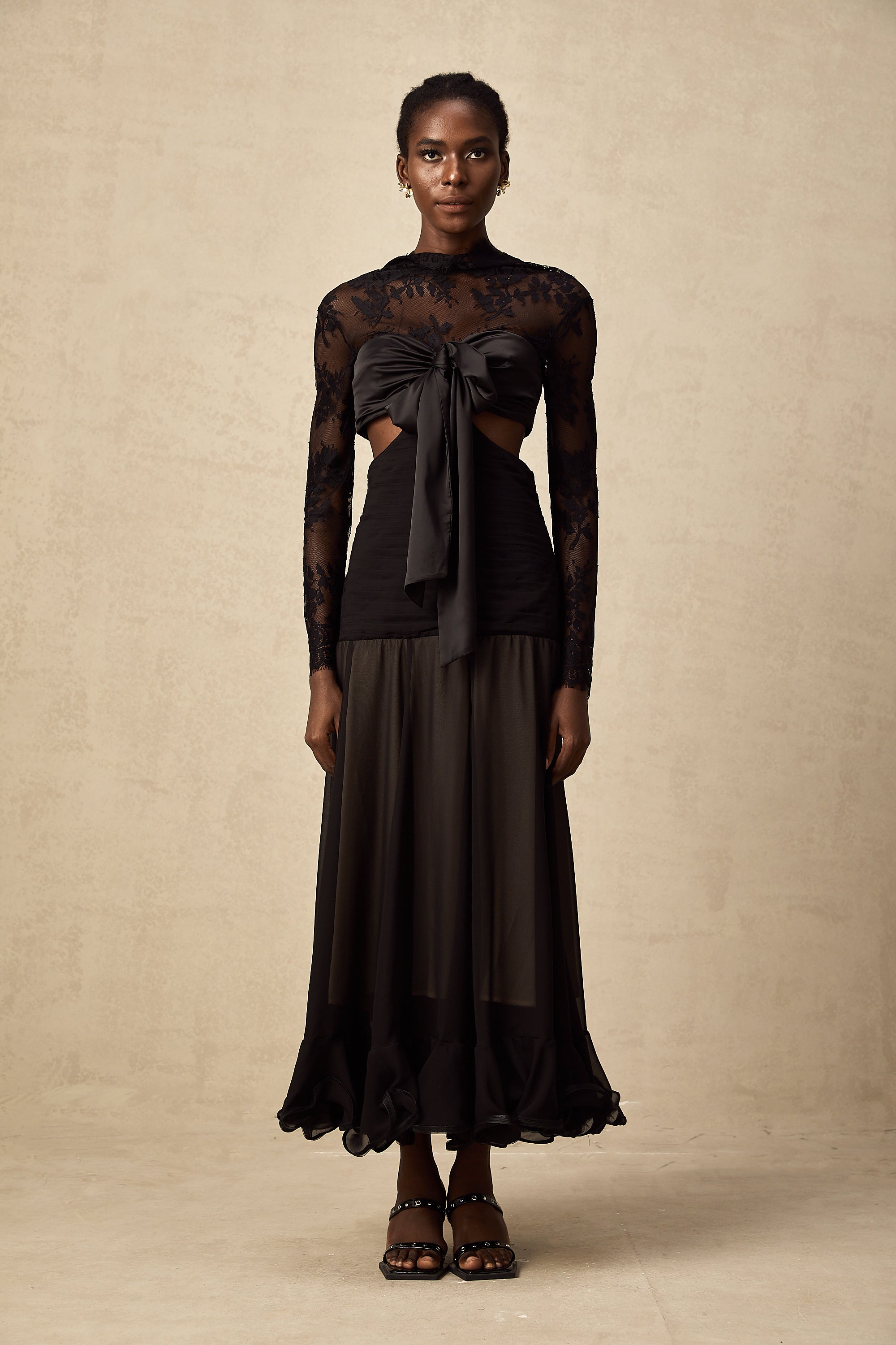 Maïwenn Maxikleid mit Einsätzen aus floraler Spitze