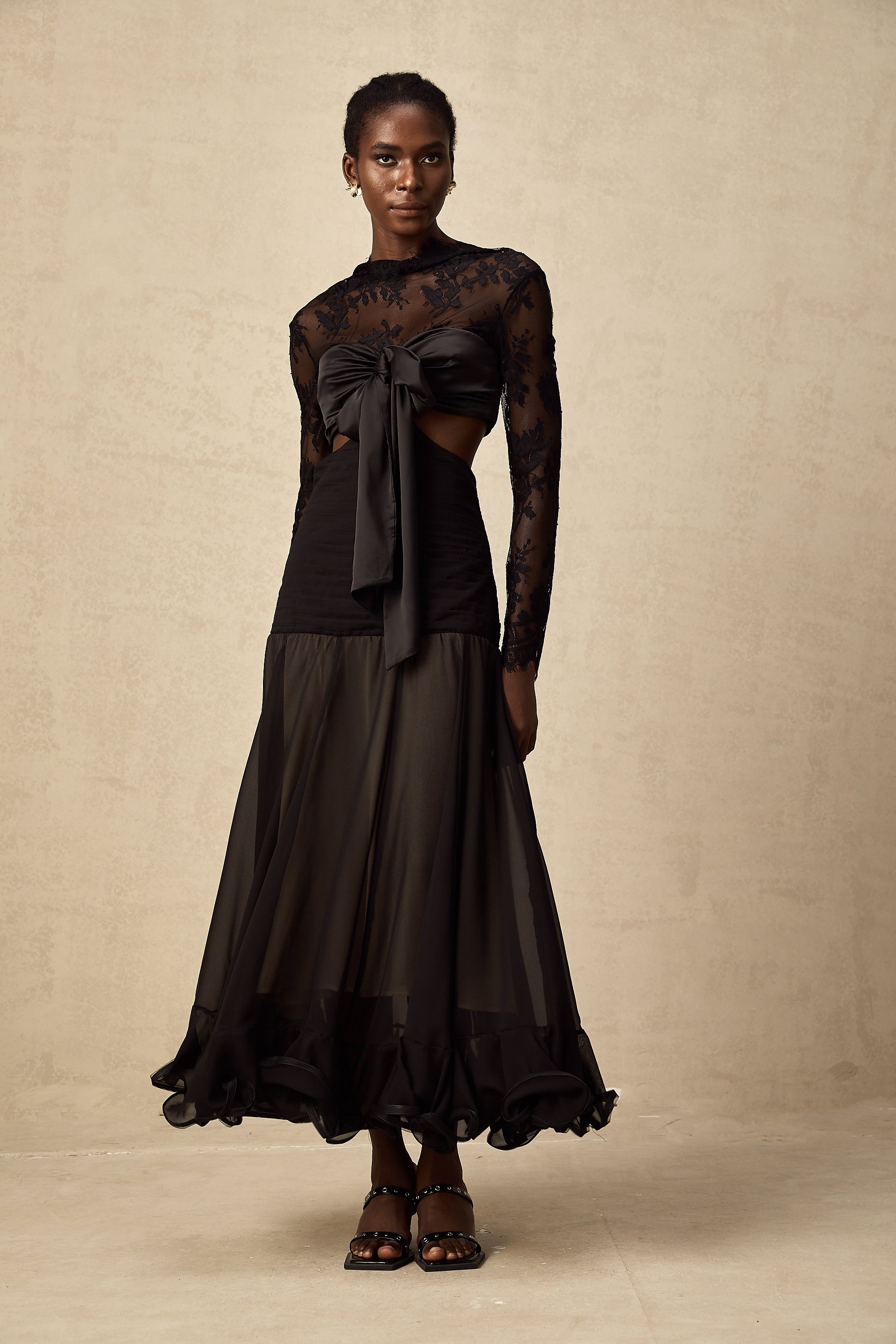 Maïwenn Maxikleid mit Einsätzen aus floraler Spitze