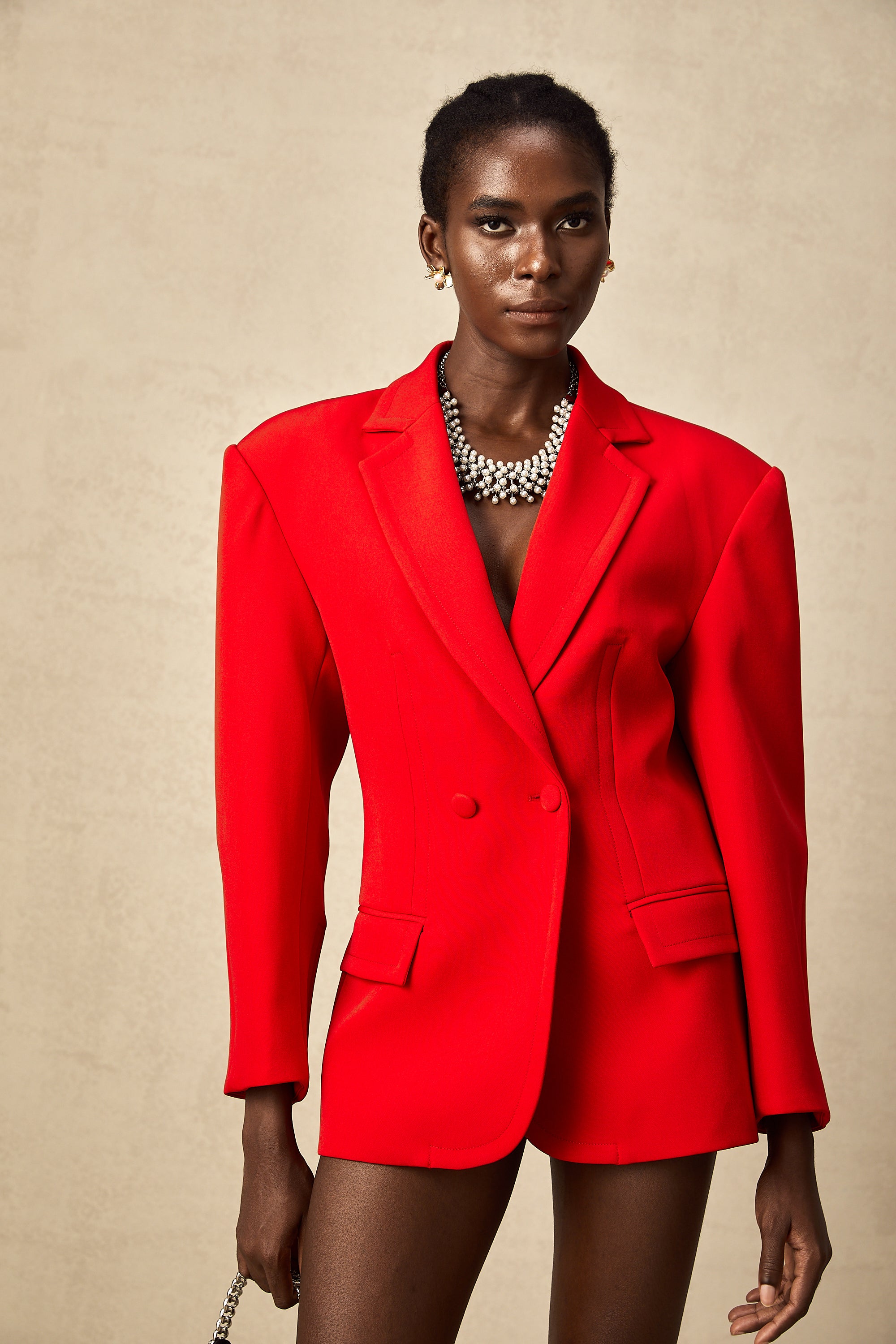 سترة كولين الحمراء ذات الصدر المزدوج على شكل الساعة الرملية