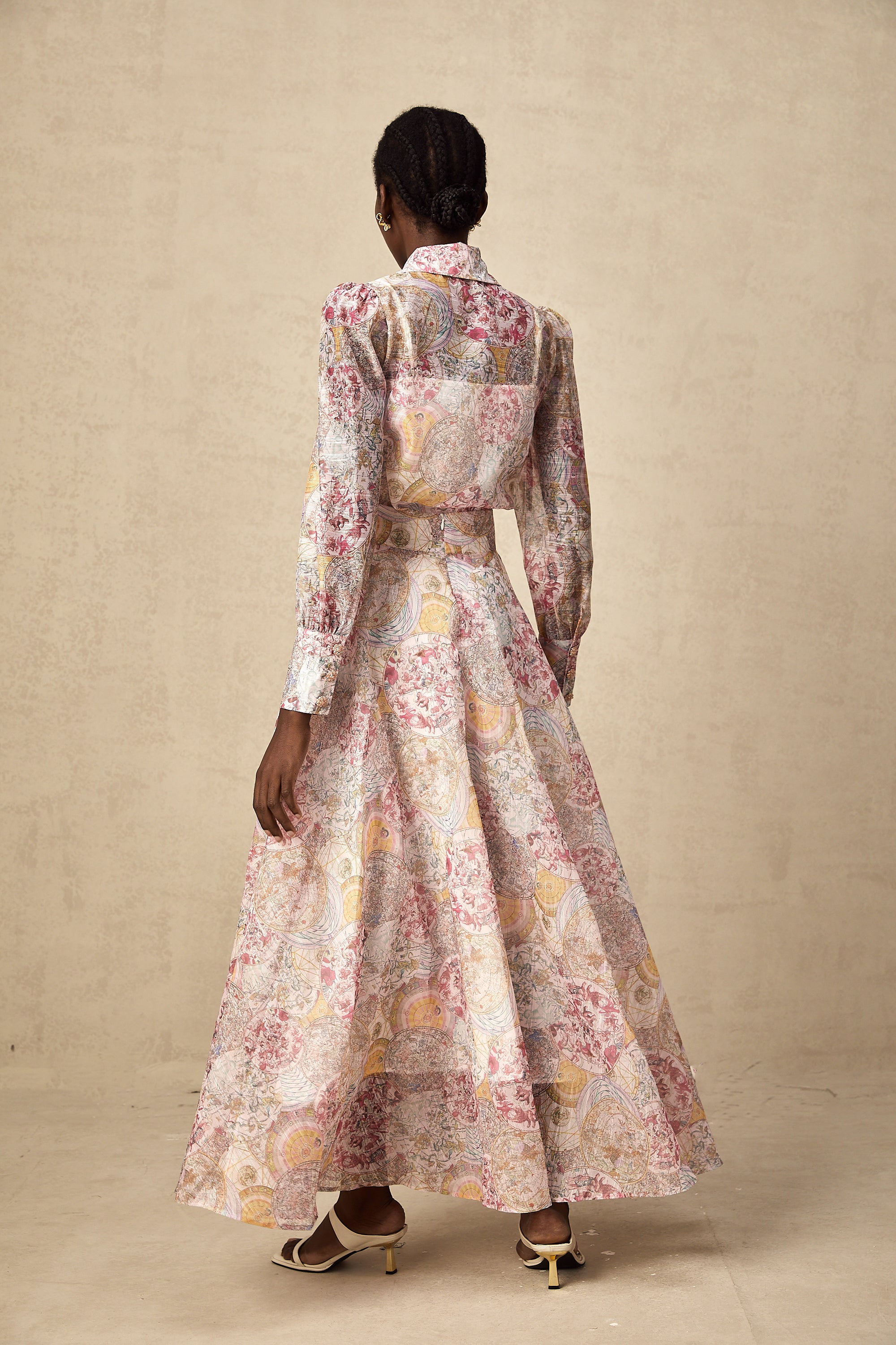 Cherry pink pattern-print shirt & skirt matching set(Final Sale)