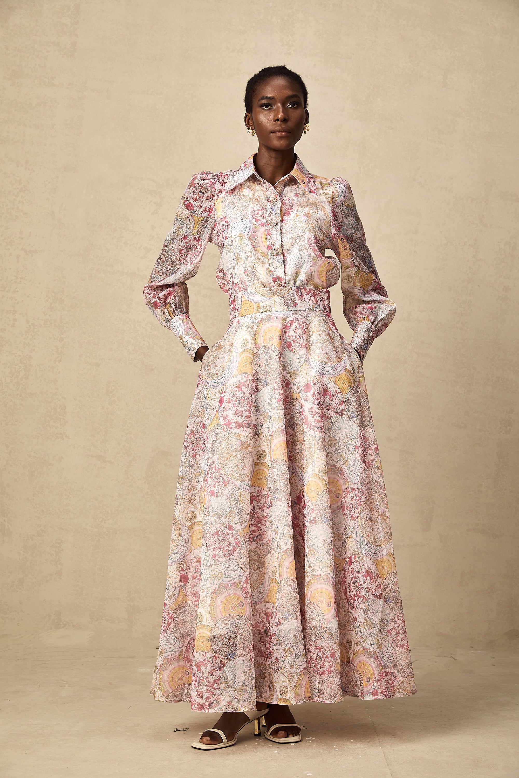 Cherry pink pattern-print shirt & skirt matching set(Final Sale)