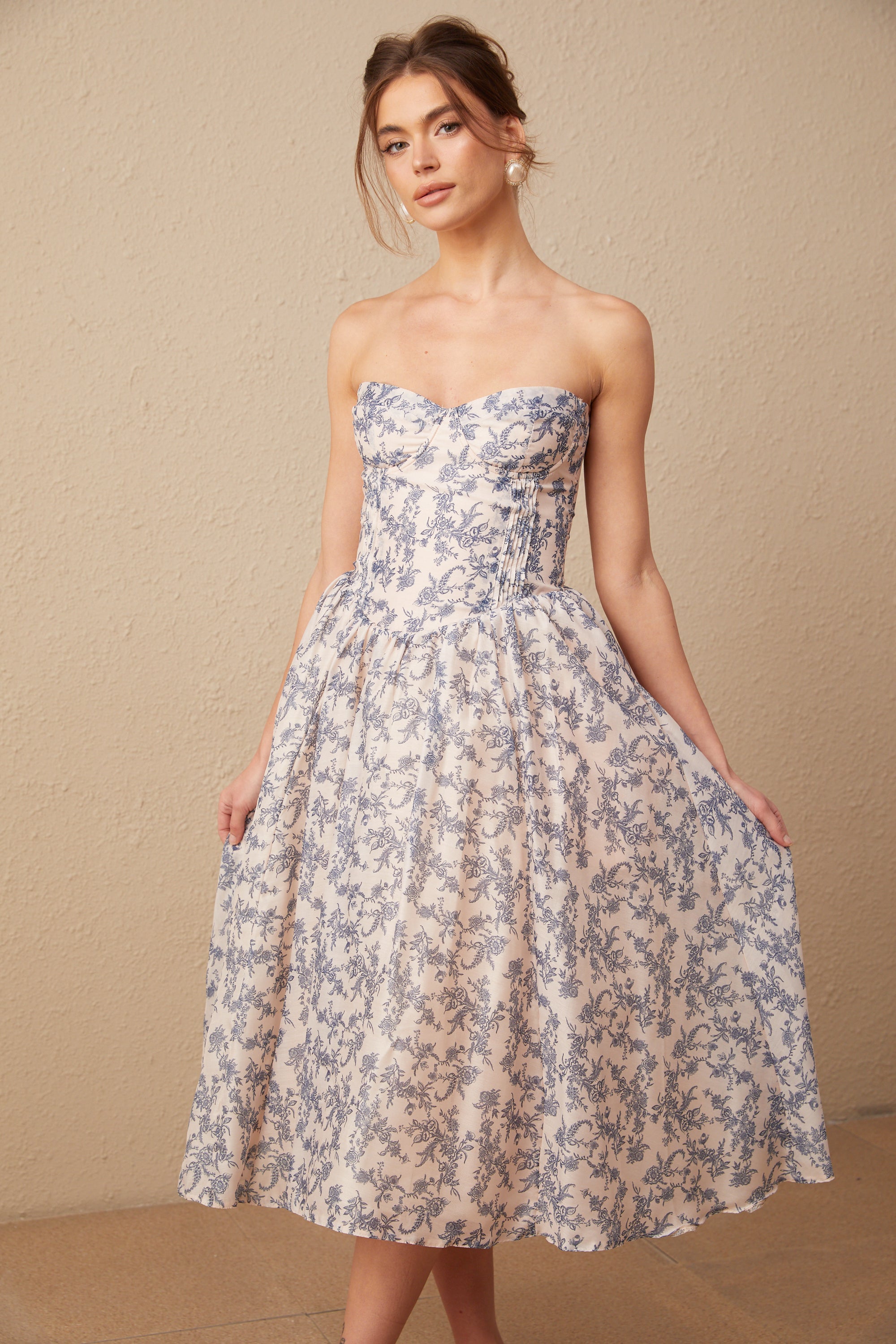 Fanny floral-print off-shoulder midi dress