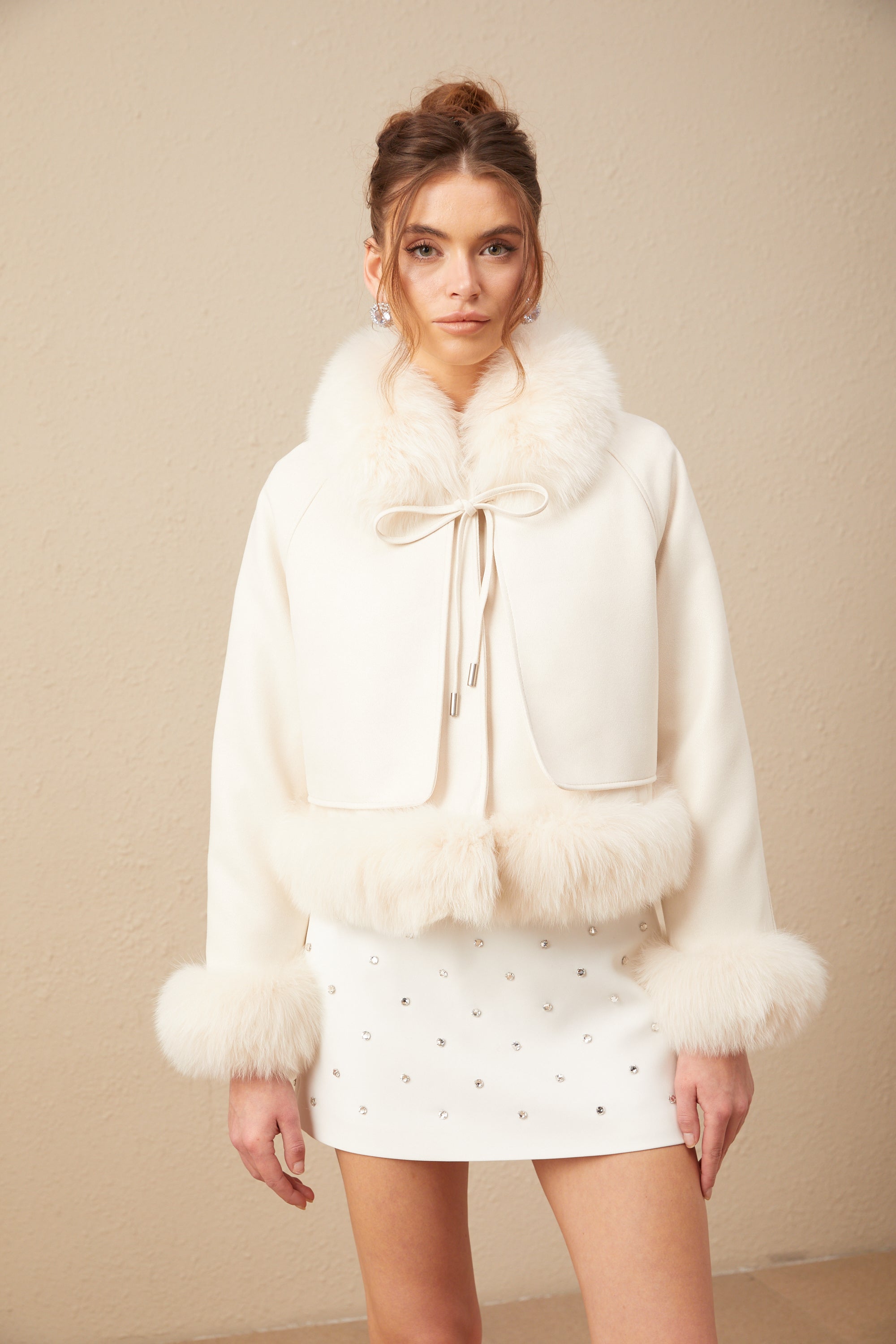 Cécile white suede fur padded short coat