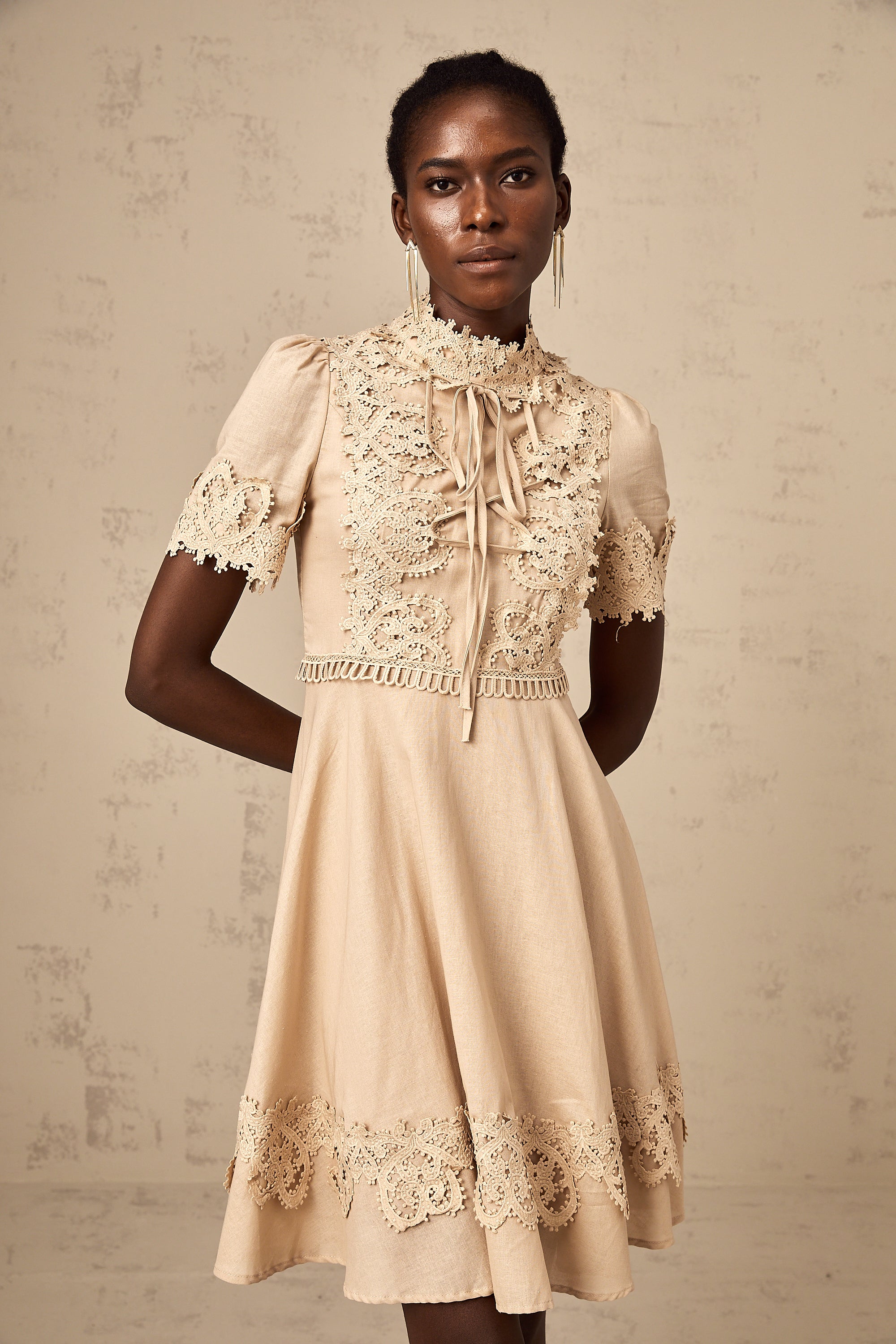 Axelle corded-lace flared mini dress