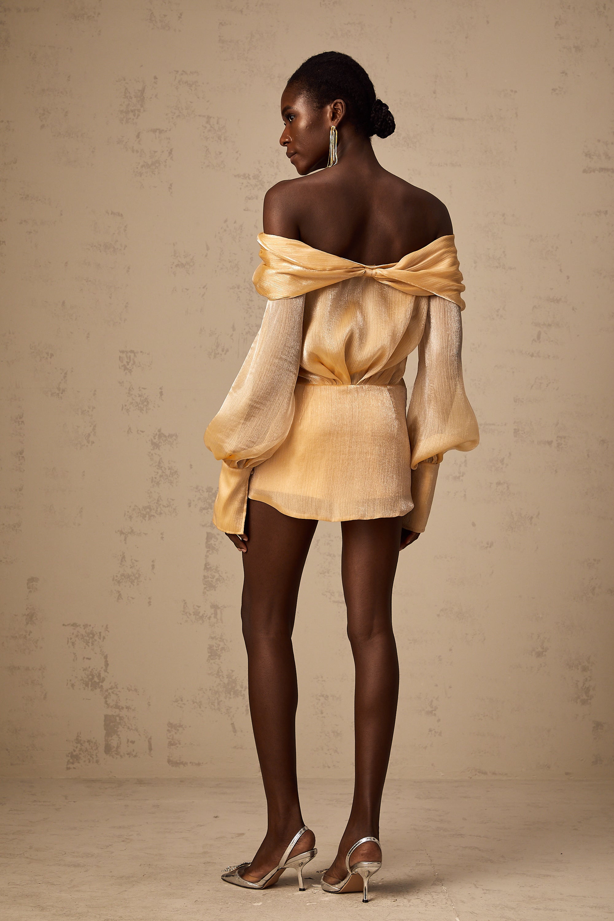 Adelina gold crystal-embellished panelled mini dress