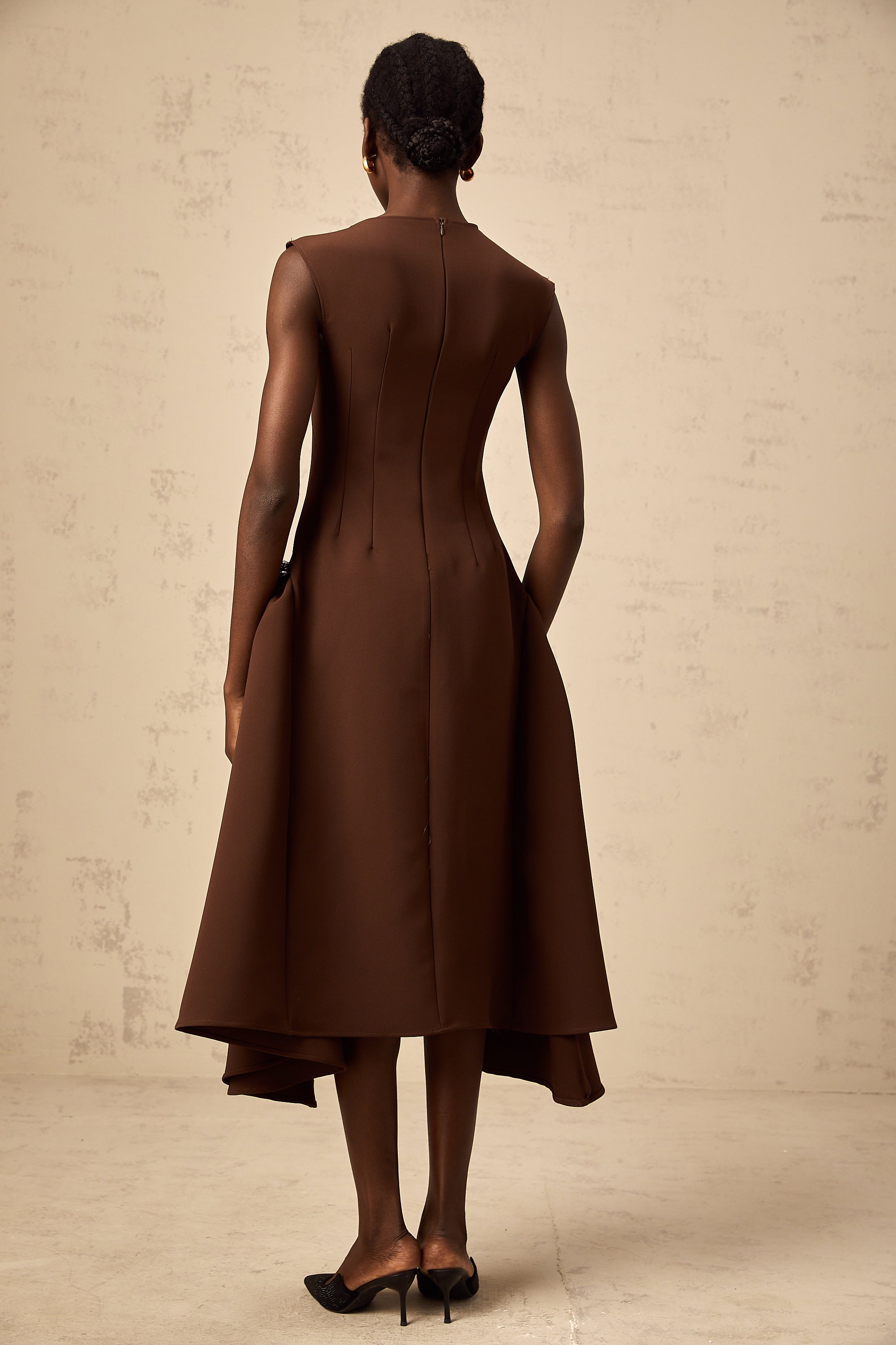 Jenifier brown asymmetrical midi dress