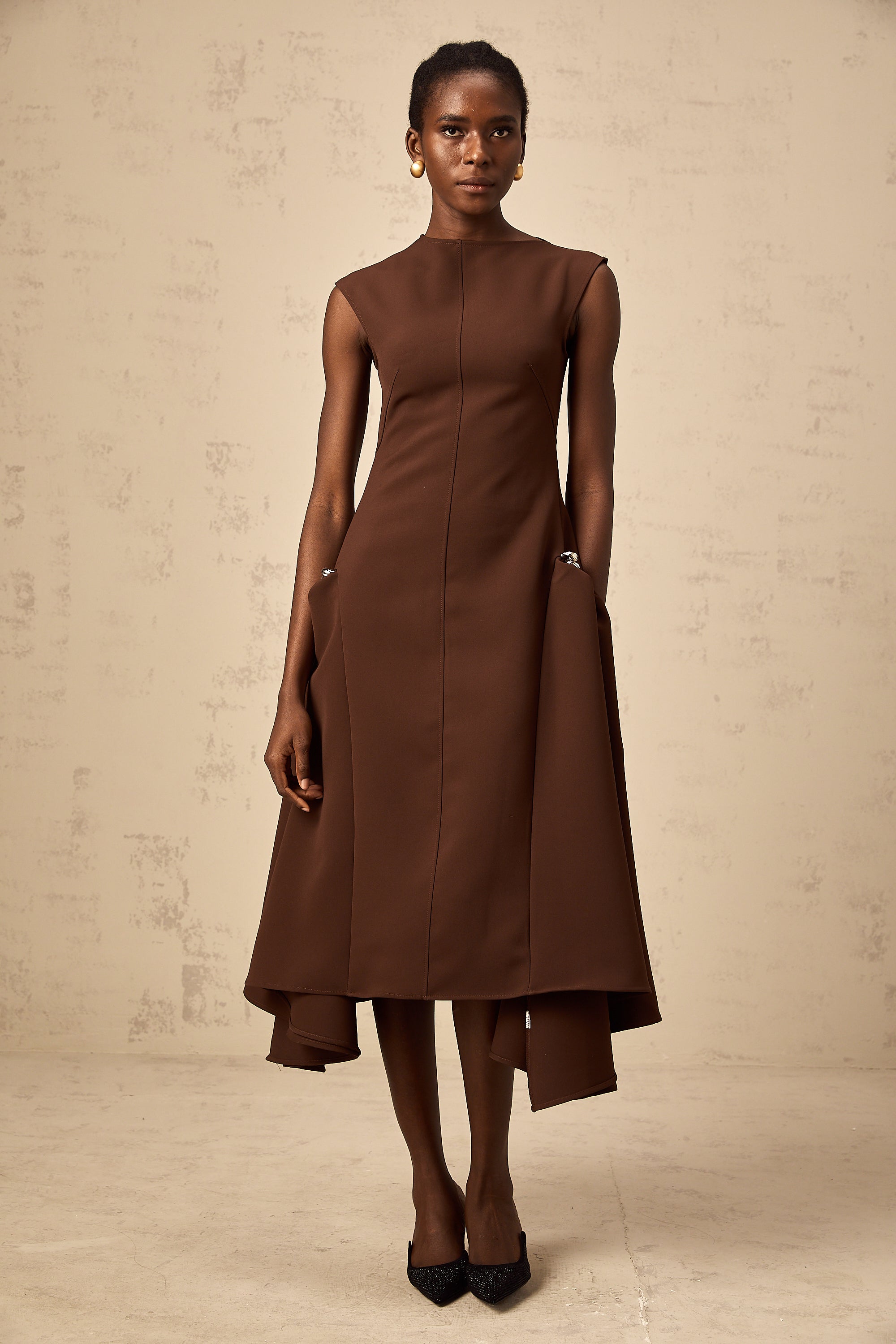 Jenifier brown asymmetrical midi dress