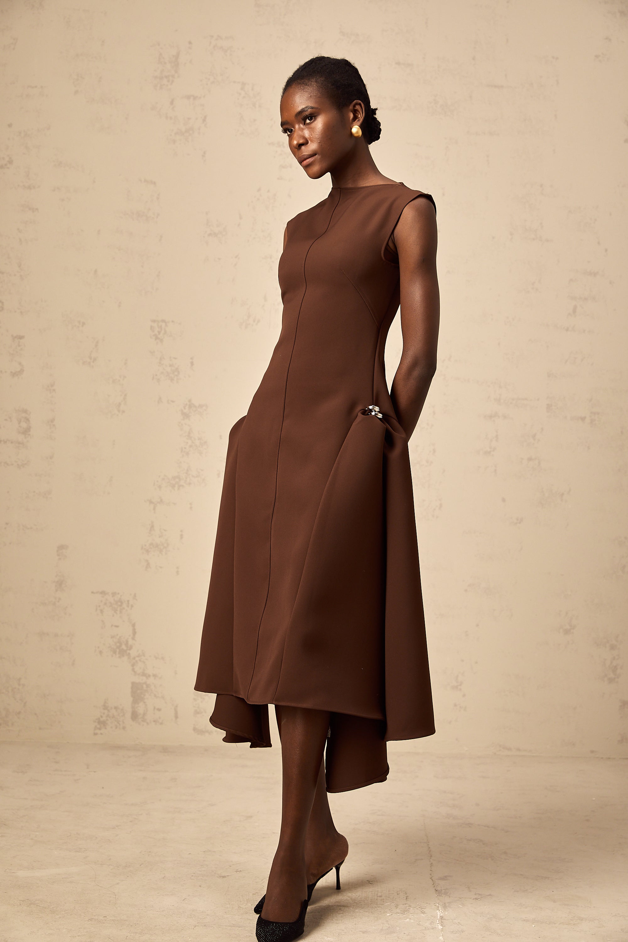 Jenifier brown asymmetrical midi dress