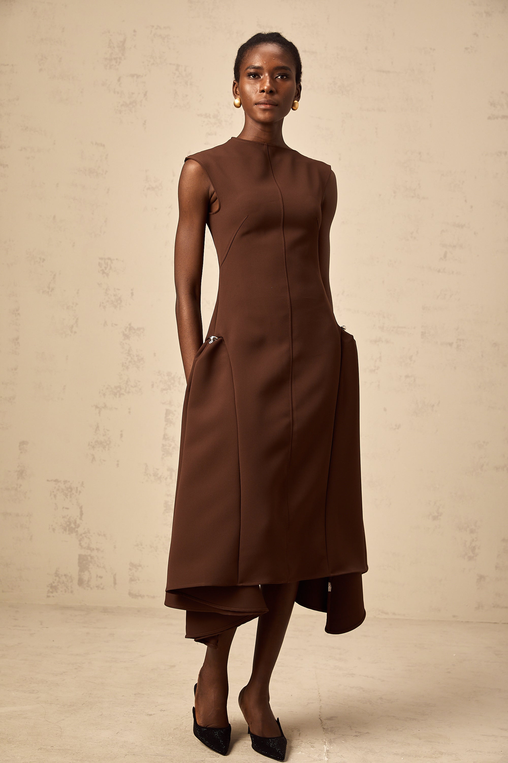 Jenifier brown asymmetrical midi dress