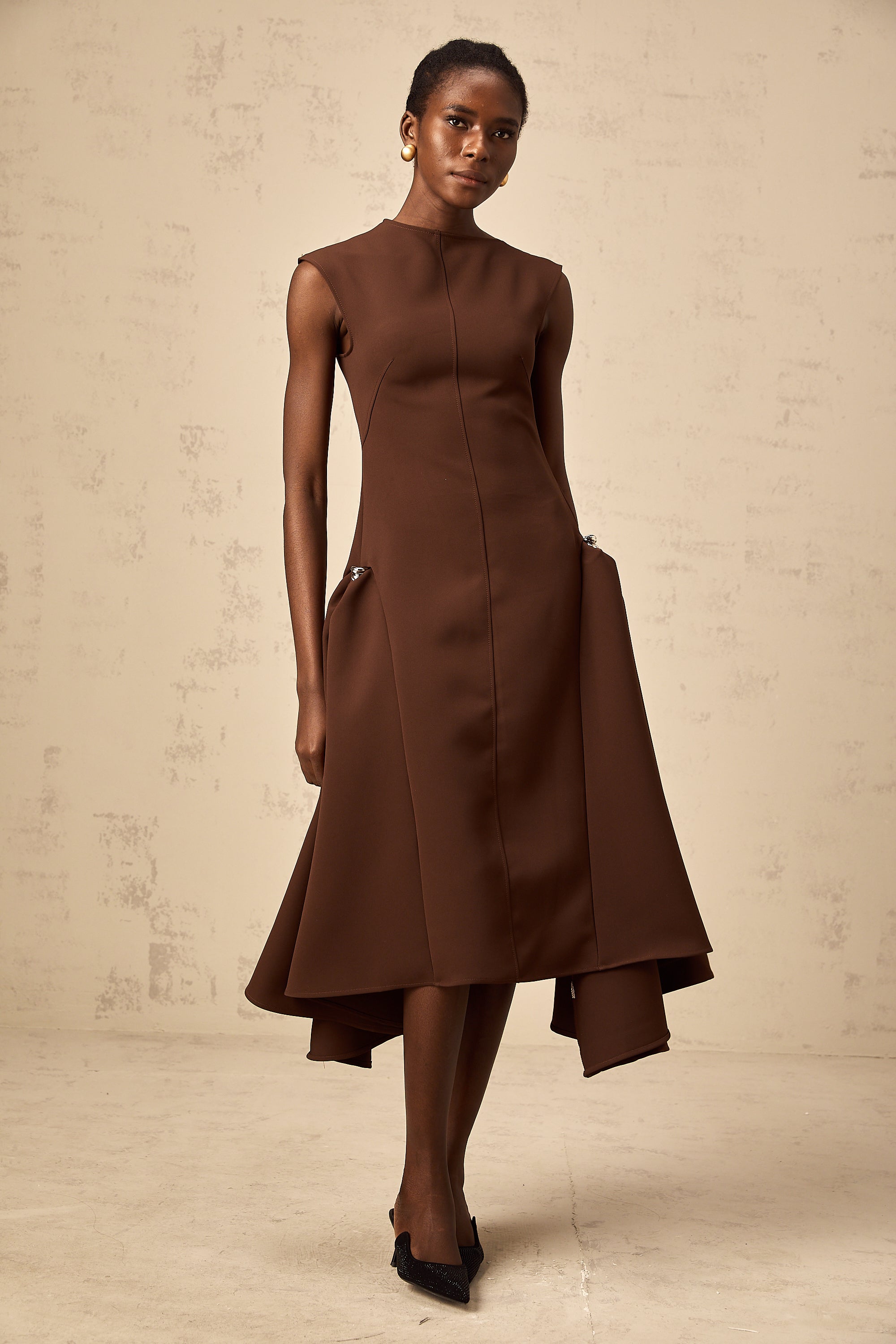 Jenifier brown asymmetrical midi dress