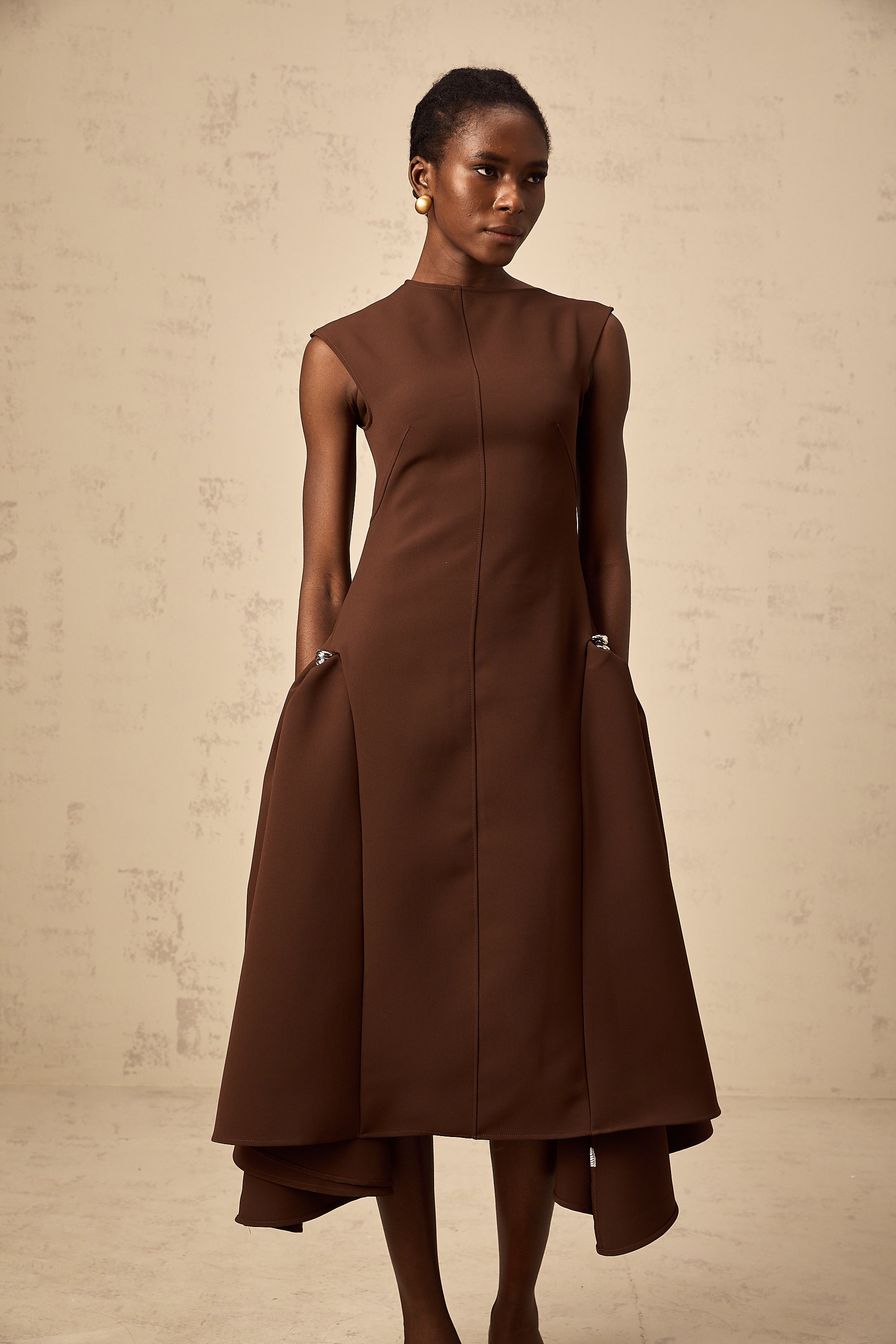 Jenifier brown asymmetrical midi dress