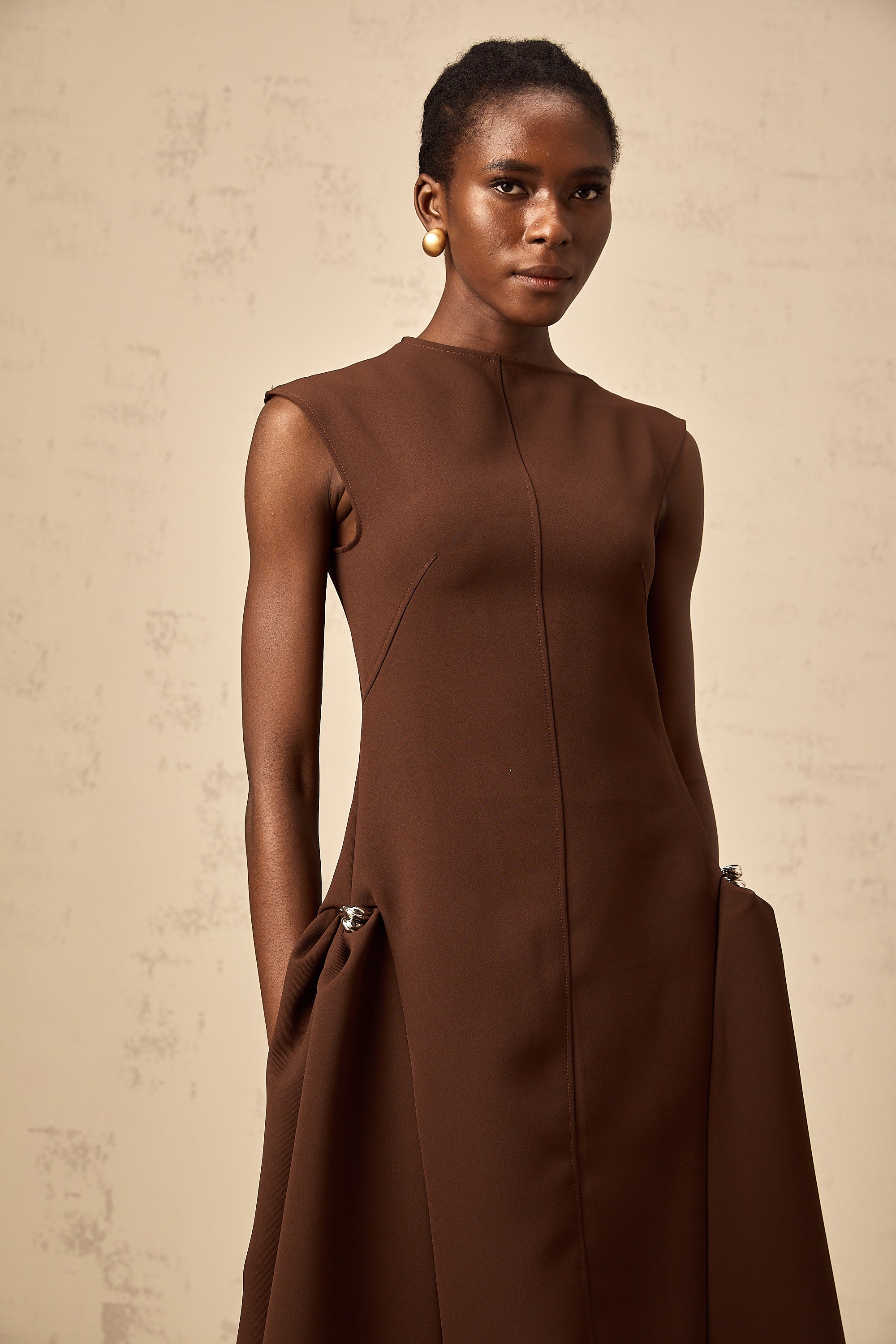 Jenifier brown asymmetrical midi dress