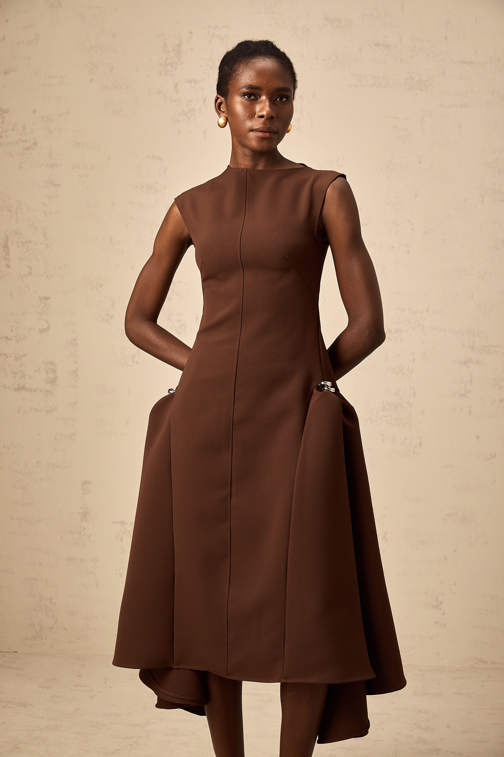 Jenifier brown asymmetrical midi dress