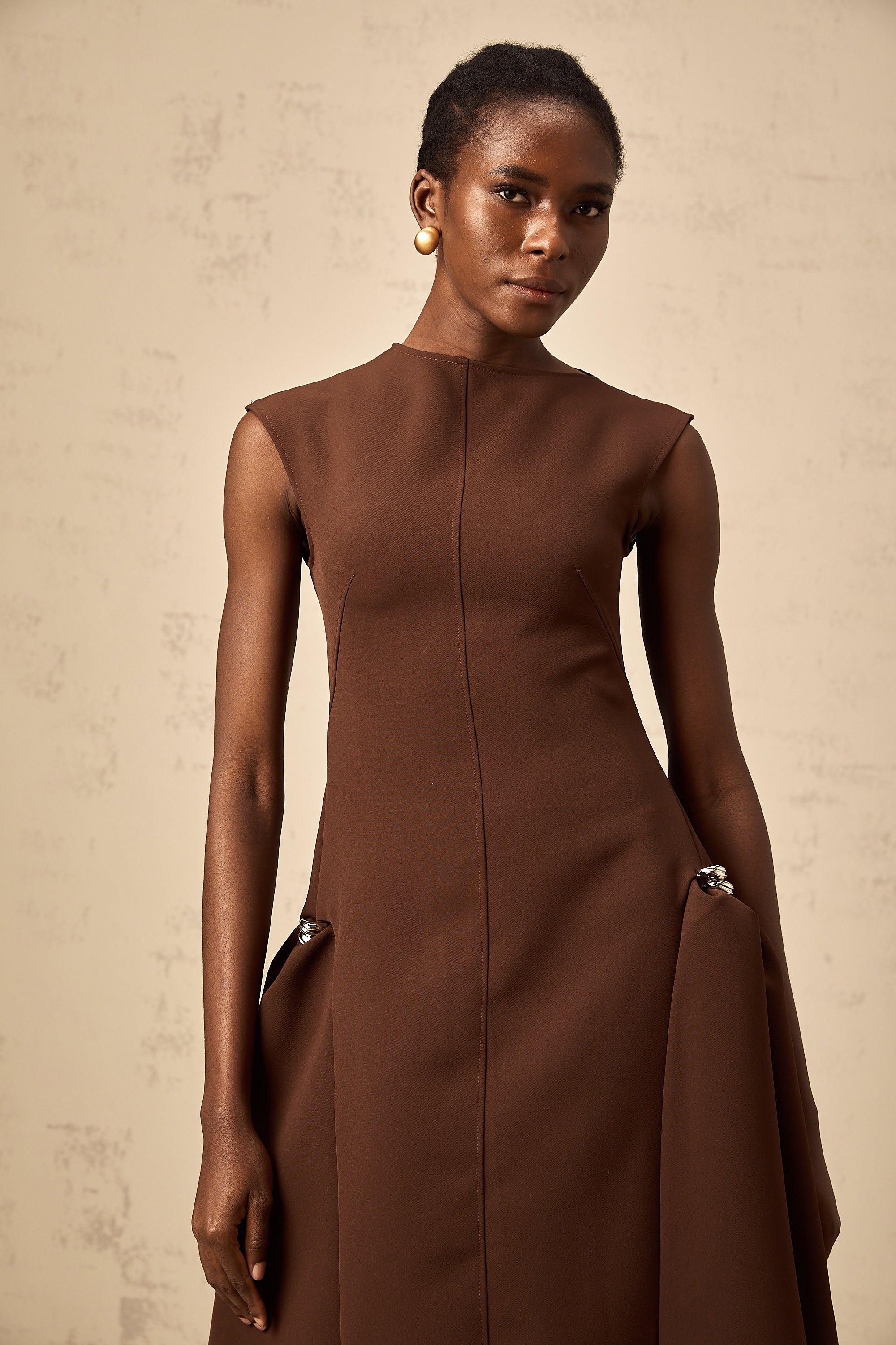 Jenifier brown asymmetrical midi dress