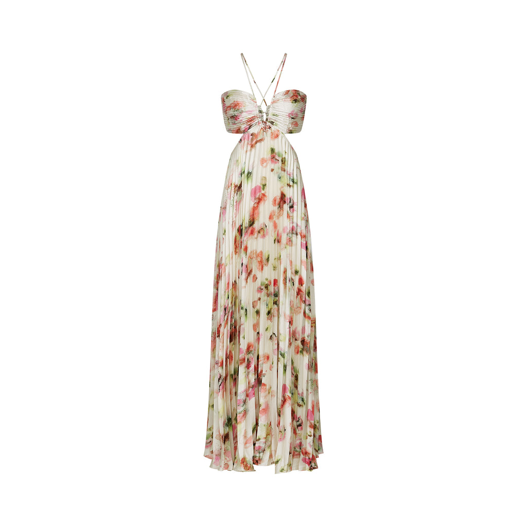 Maria Pleated Cut Out Maxi Dress In Green