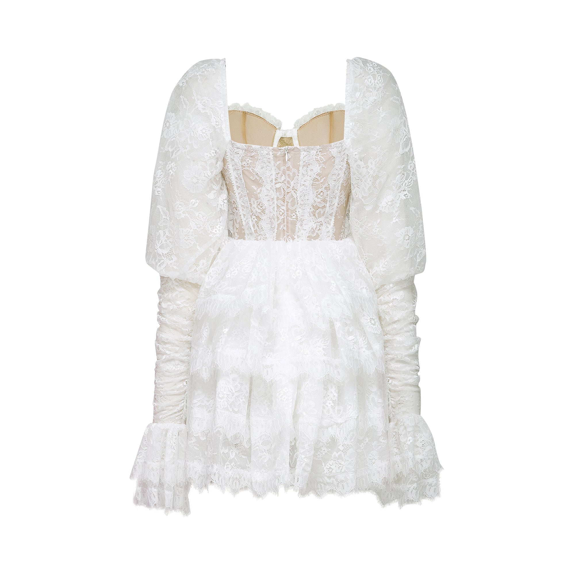 فستان نادين قصير مع حافة دانتيل شبه شفافة