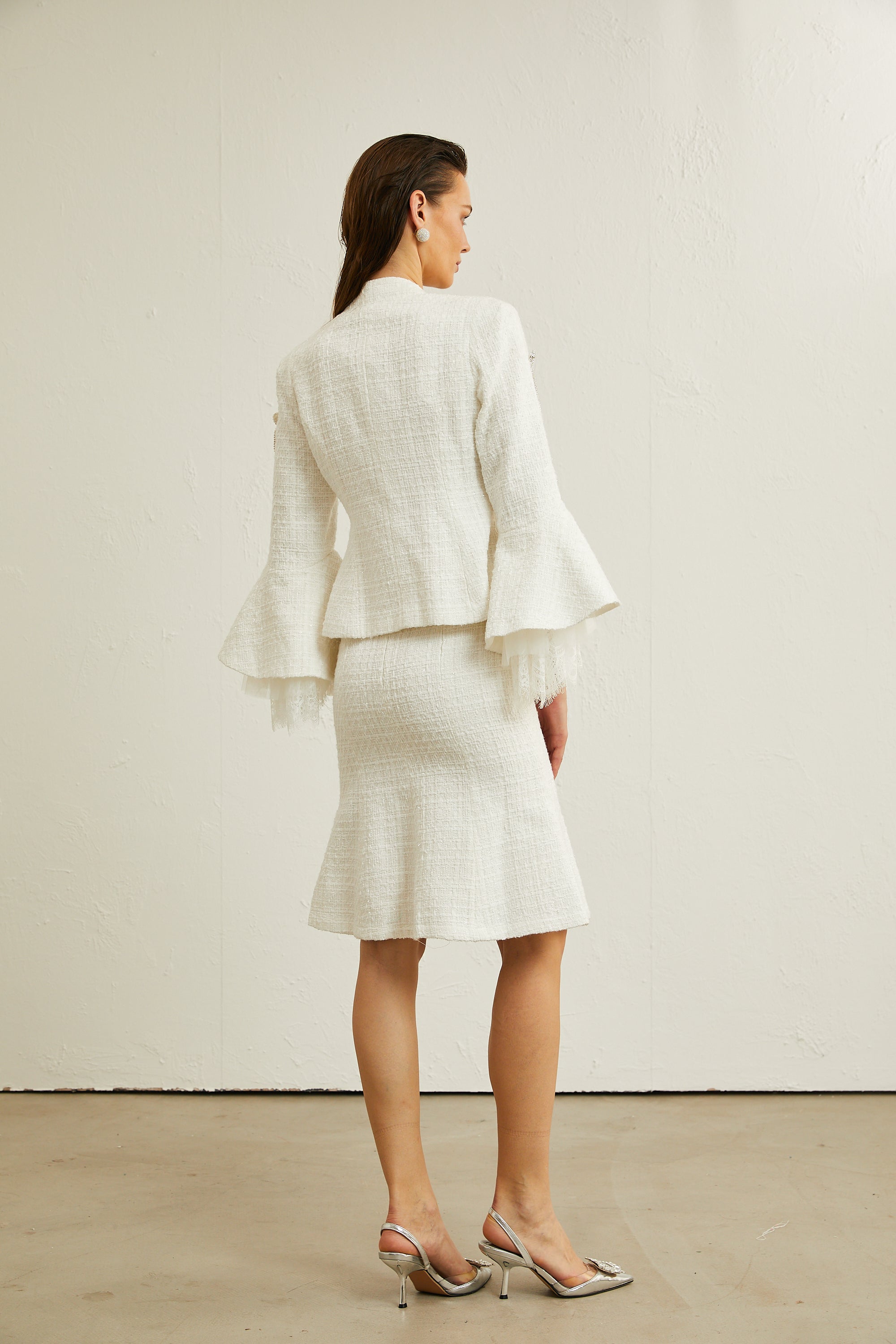 Lucie flared-cuff sequined jacket & skirt matching set (Final Sale)
