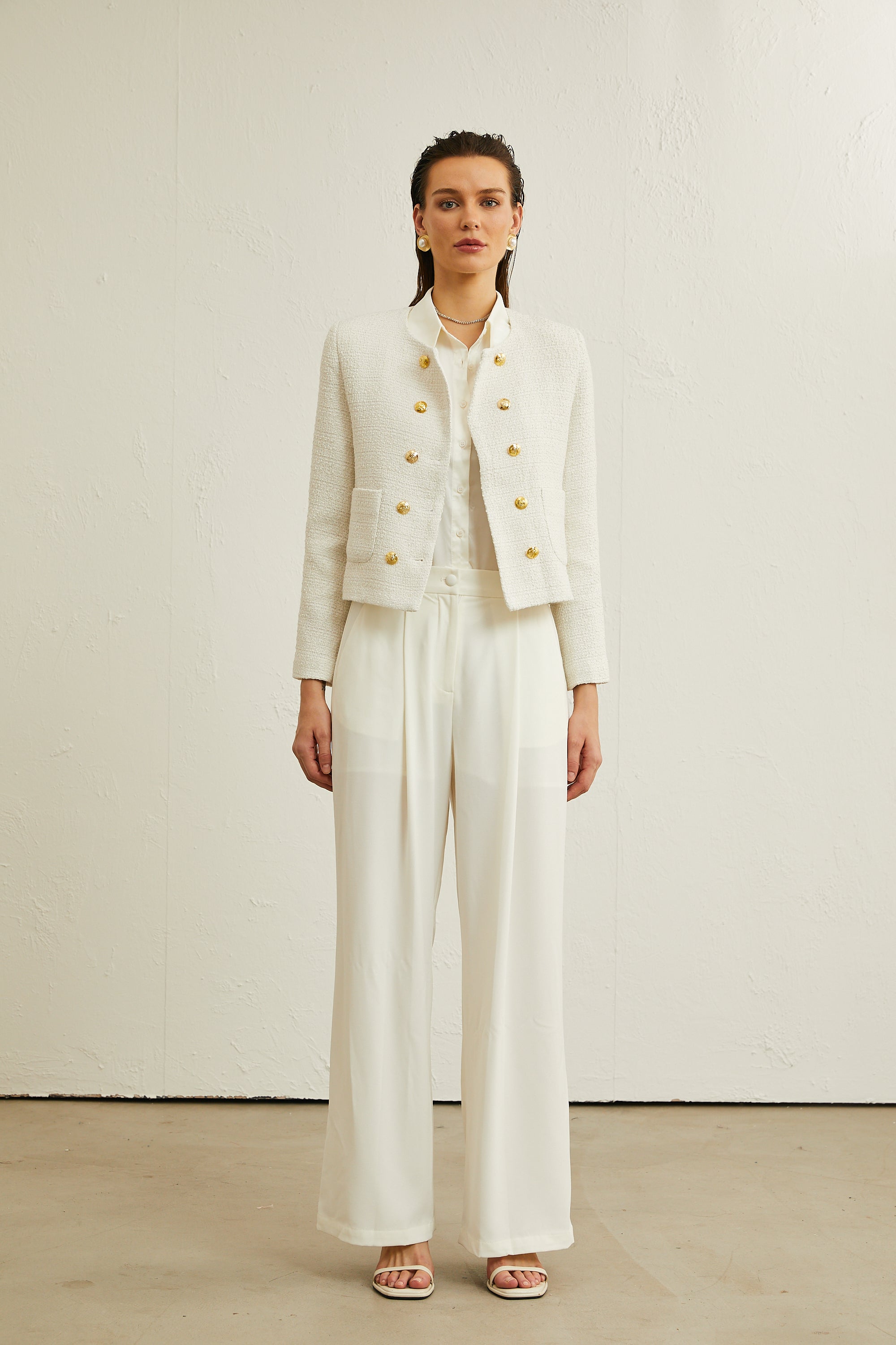 Thérèse white tweed double-breasted jacket