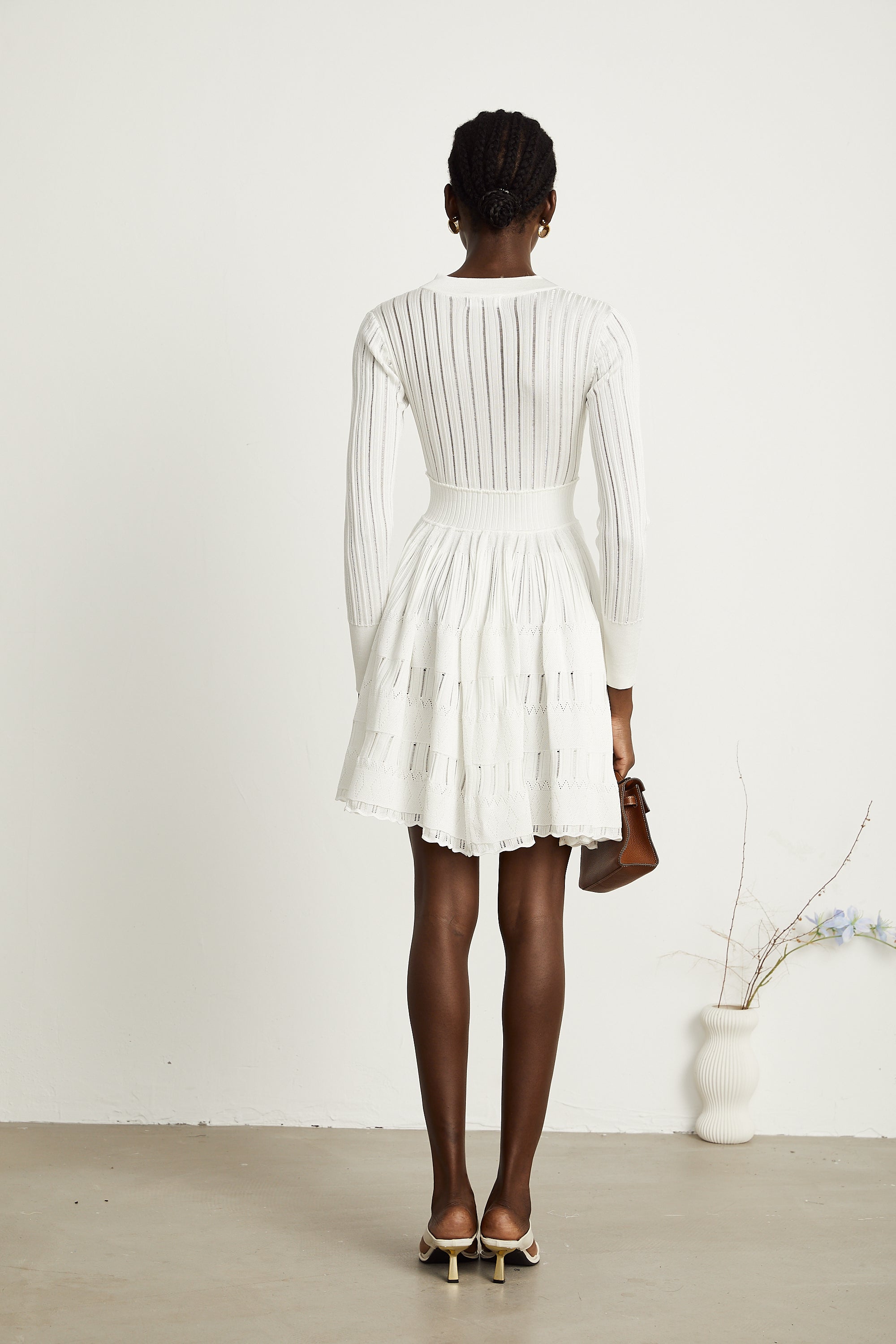 Géraldine white pointelle-knit midi dress