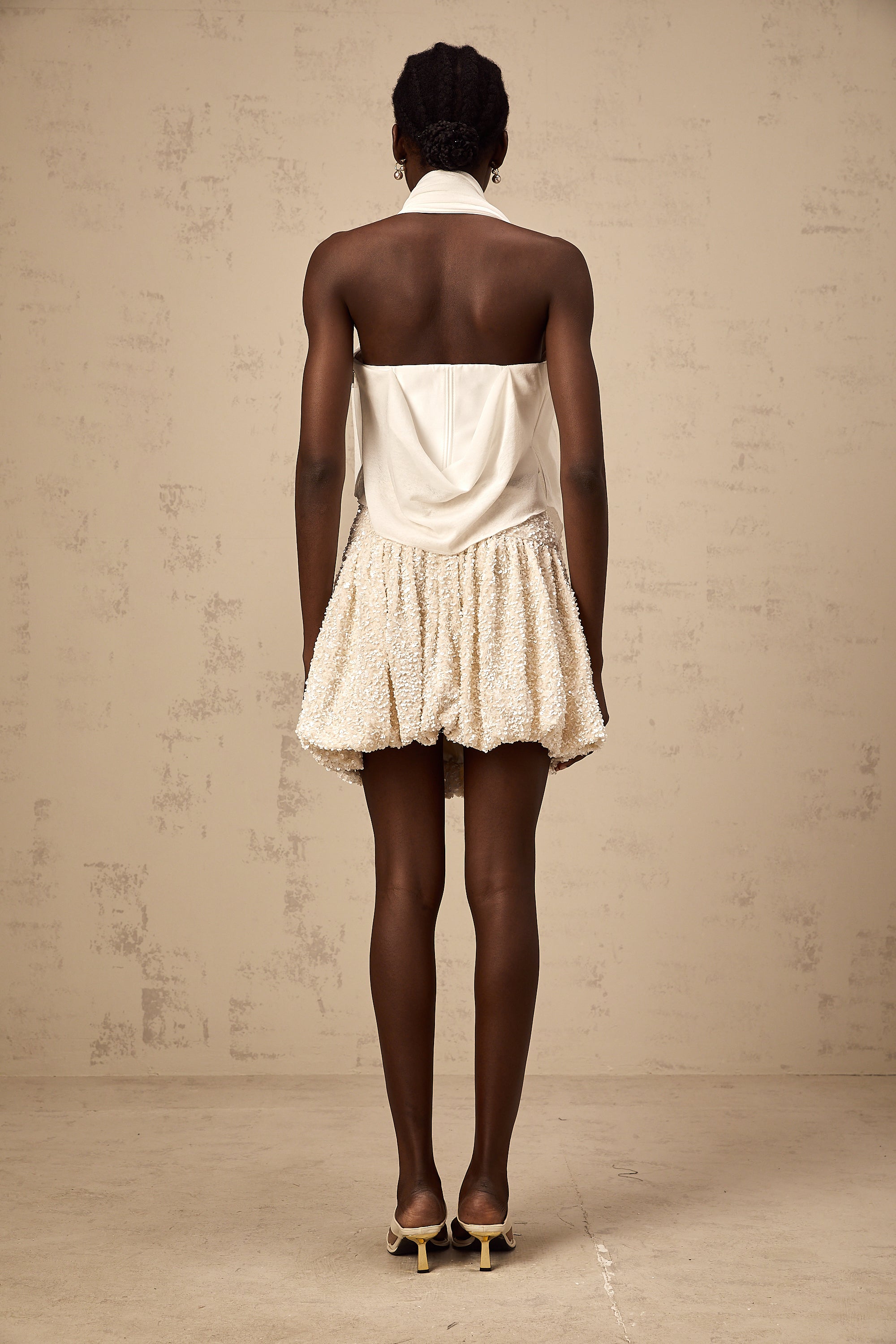 Maeva white halterneck floral-appliqué top