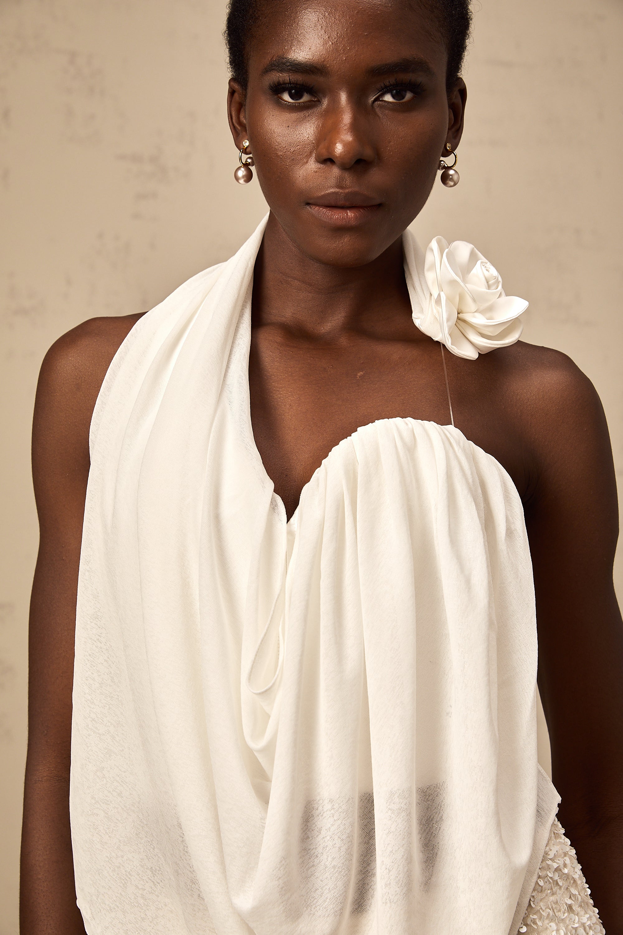 Maeva white halterneck floral-appliqué top