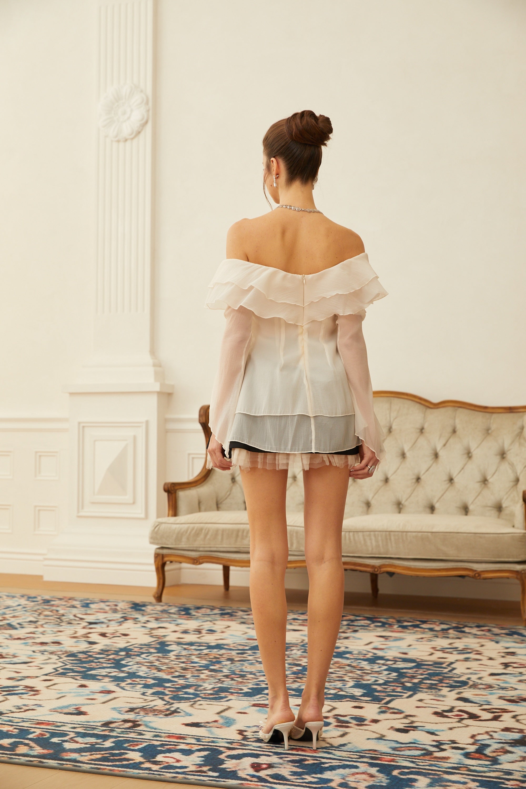 Ariane Color Block Layered Ruffled Blouse & Skirt Set