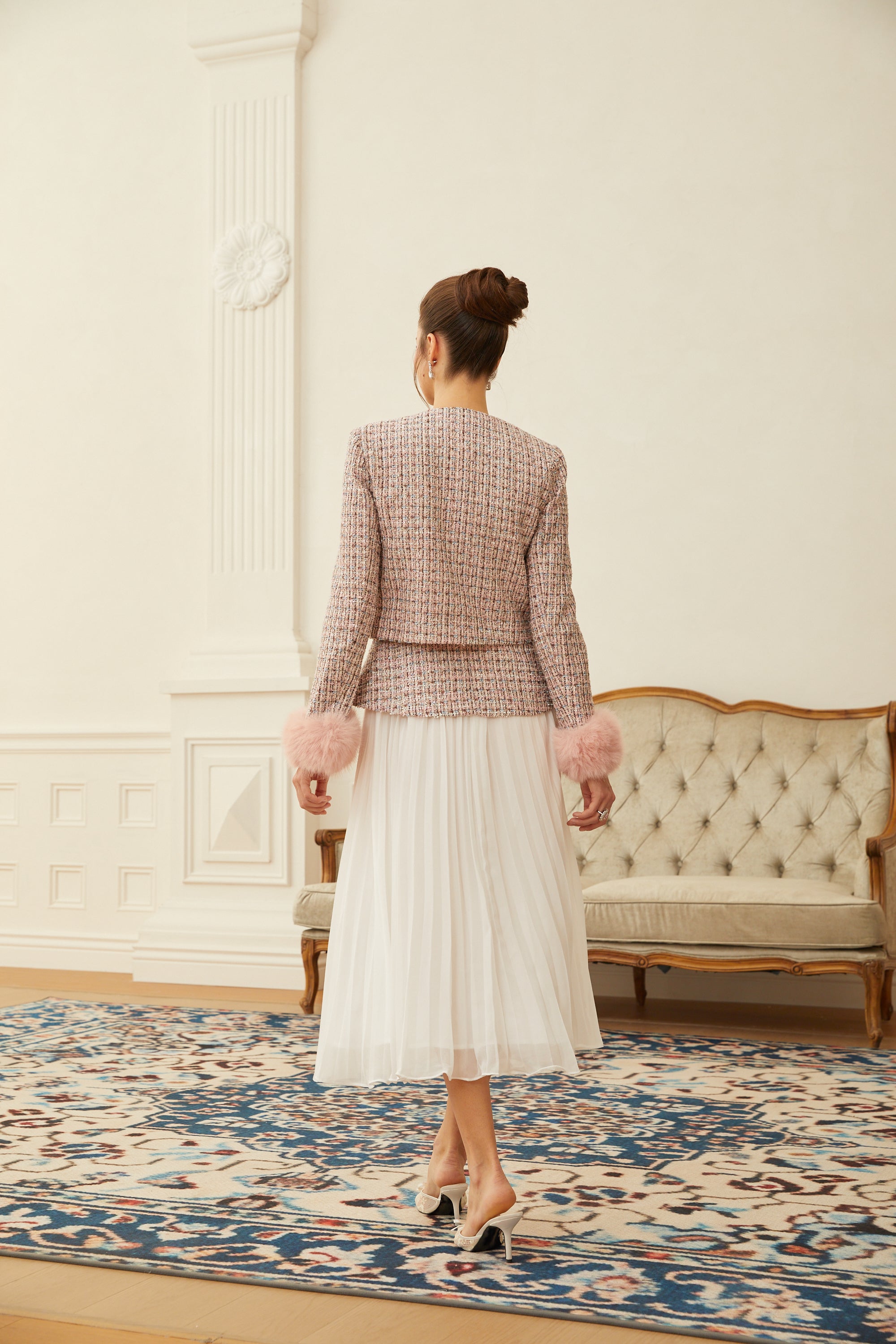 Lola Pink Verzierte Tweedjacke mit Karomuster