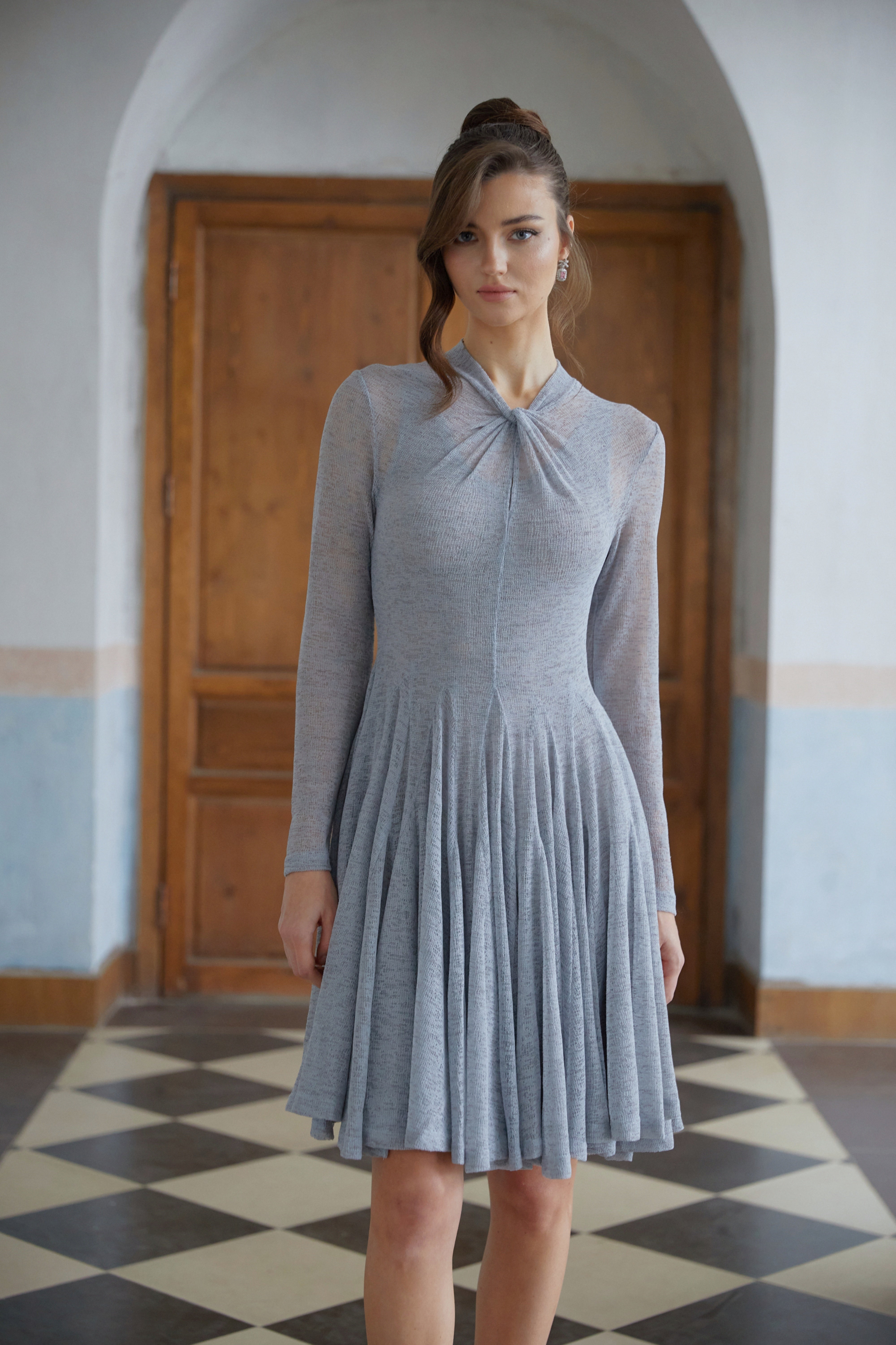 Runa Grey Twist Detail Knit Mini Dress