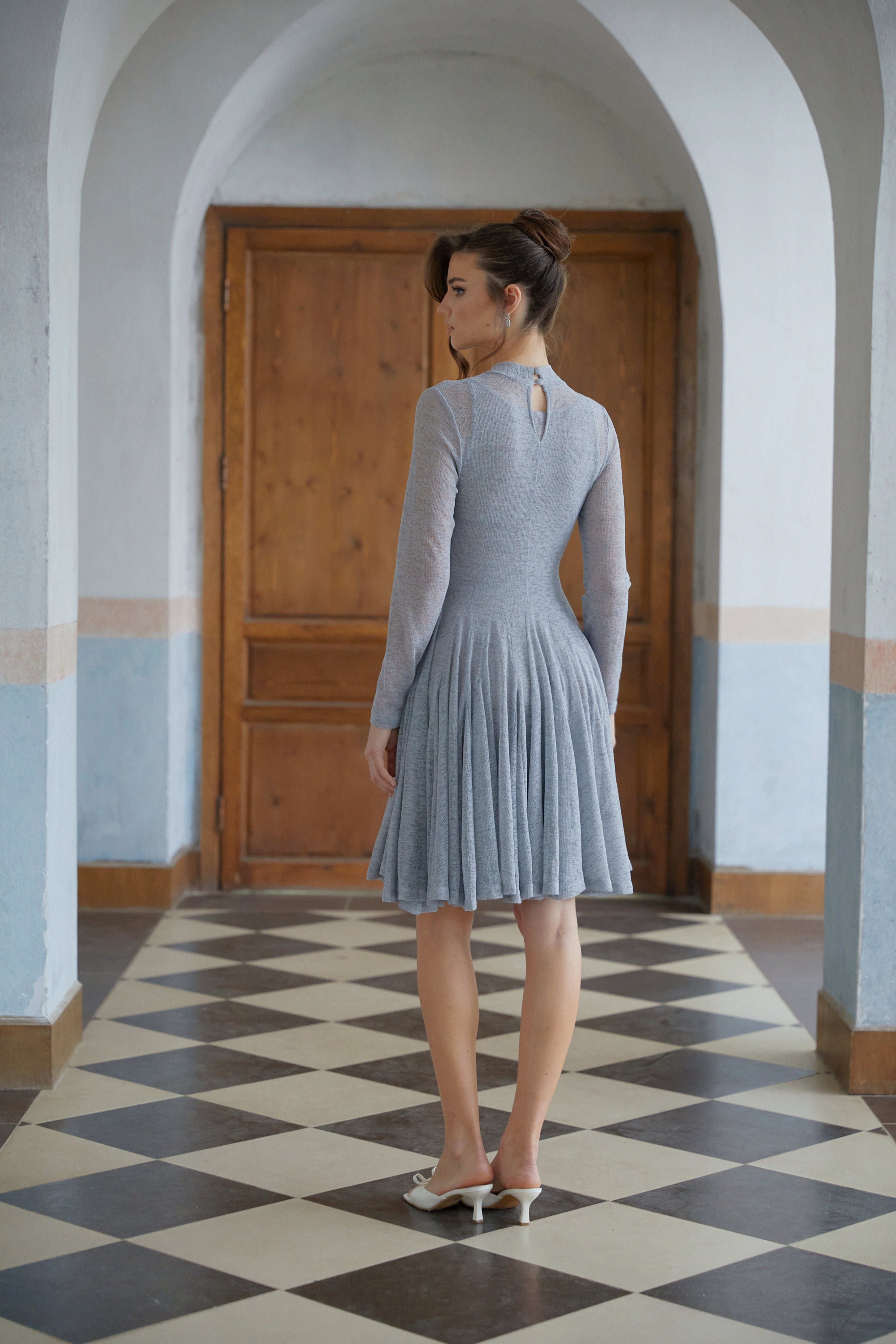 Runa Grey Twist Detail Knit Mini Dress