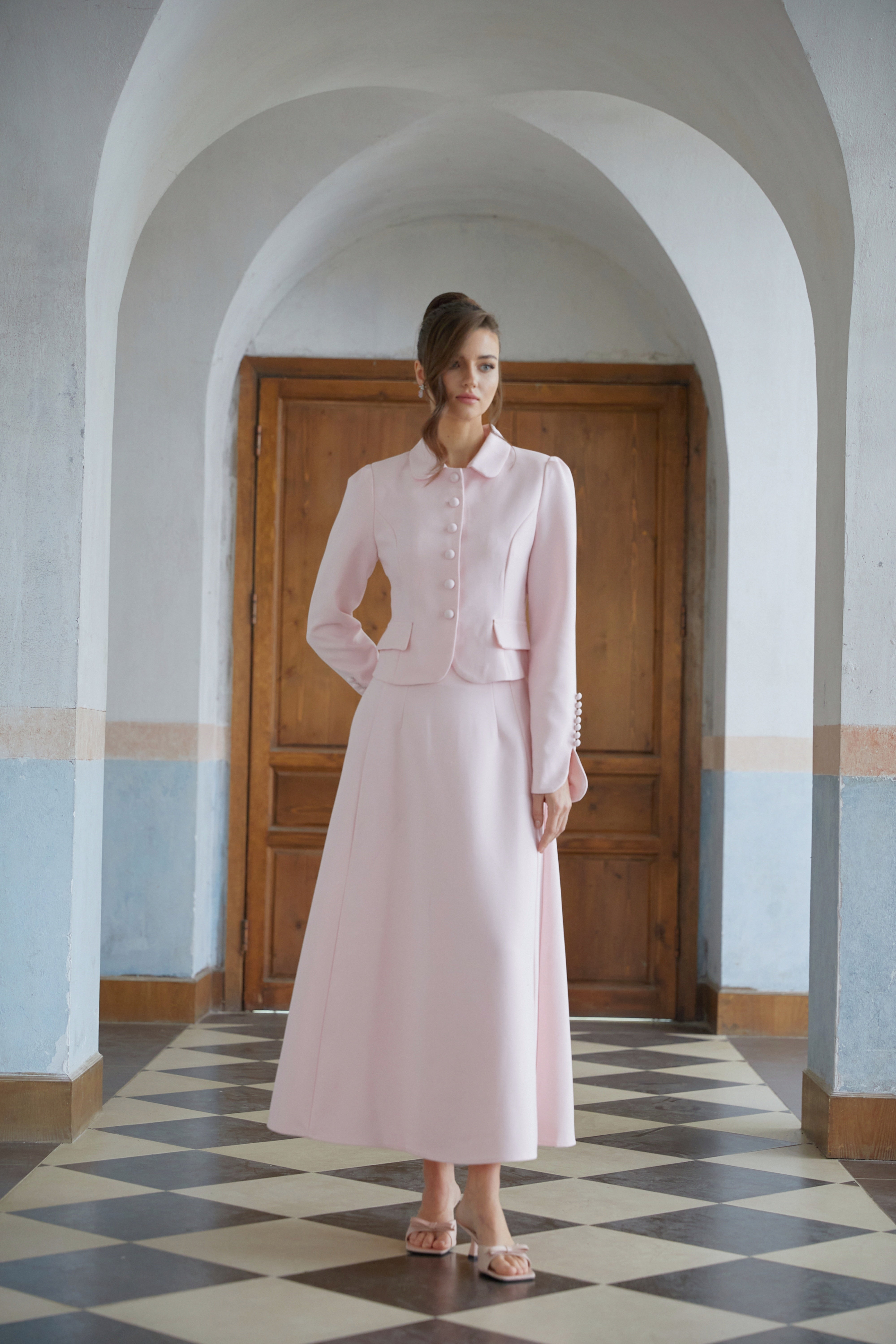 Eira Pink Peter Pan Collar Jacket & Skirt Set