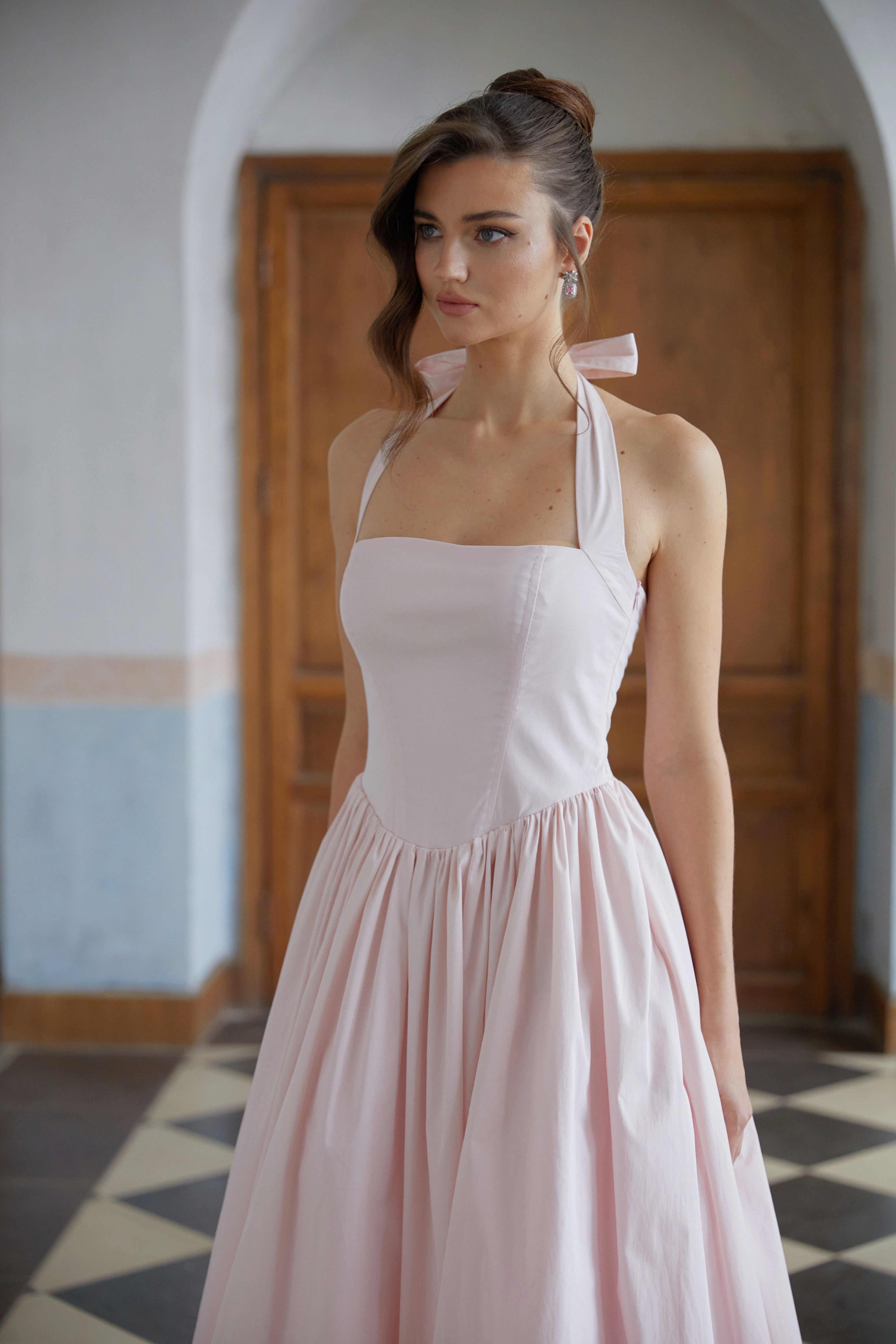 Eponine Pink Layered Flared Hem Midi Dress