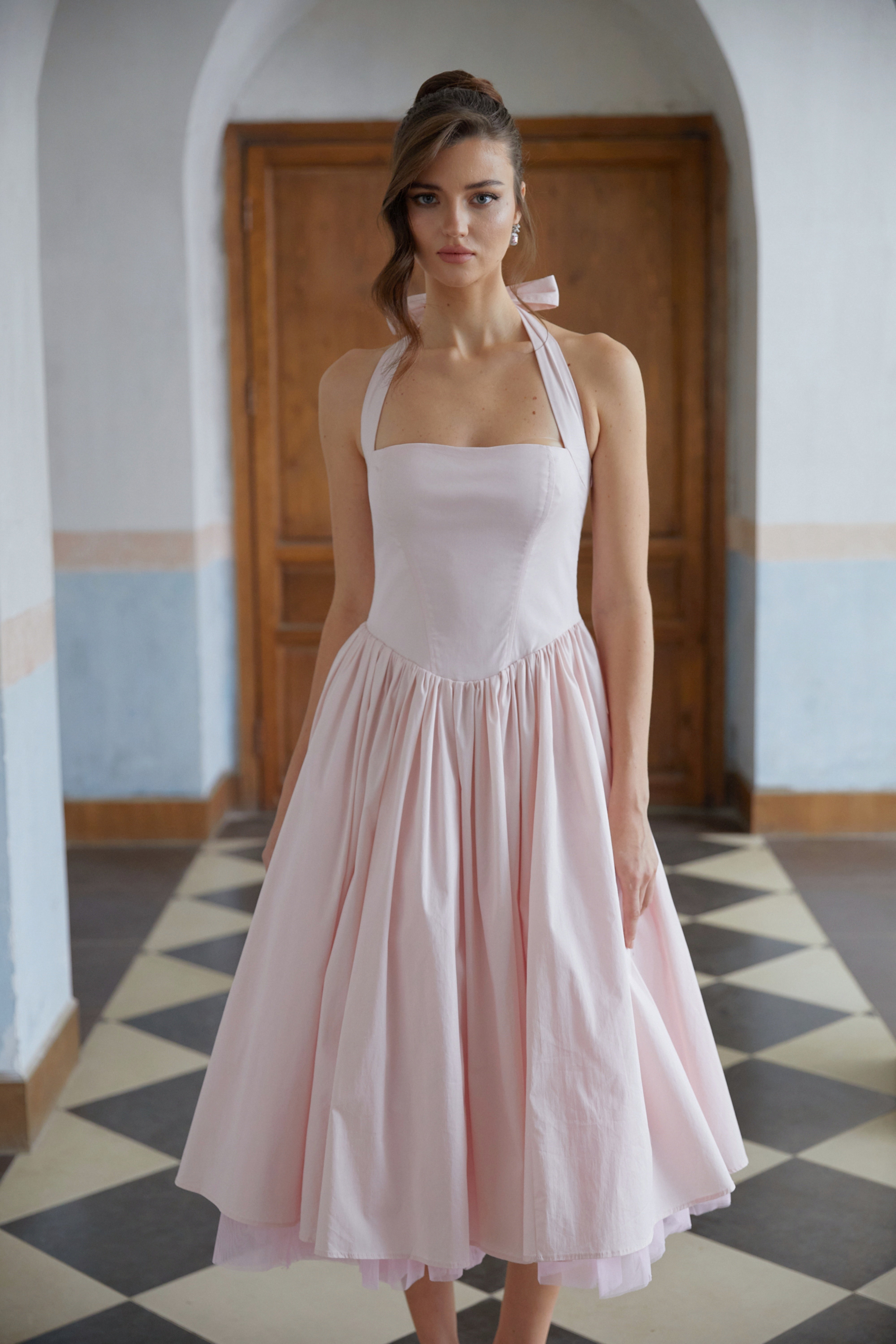 Eponine Pink Layered Flared Hem Midi Dress