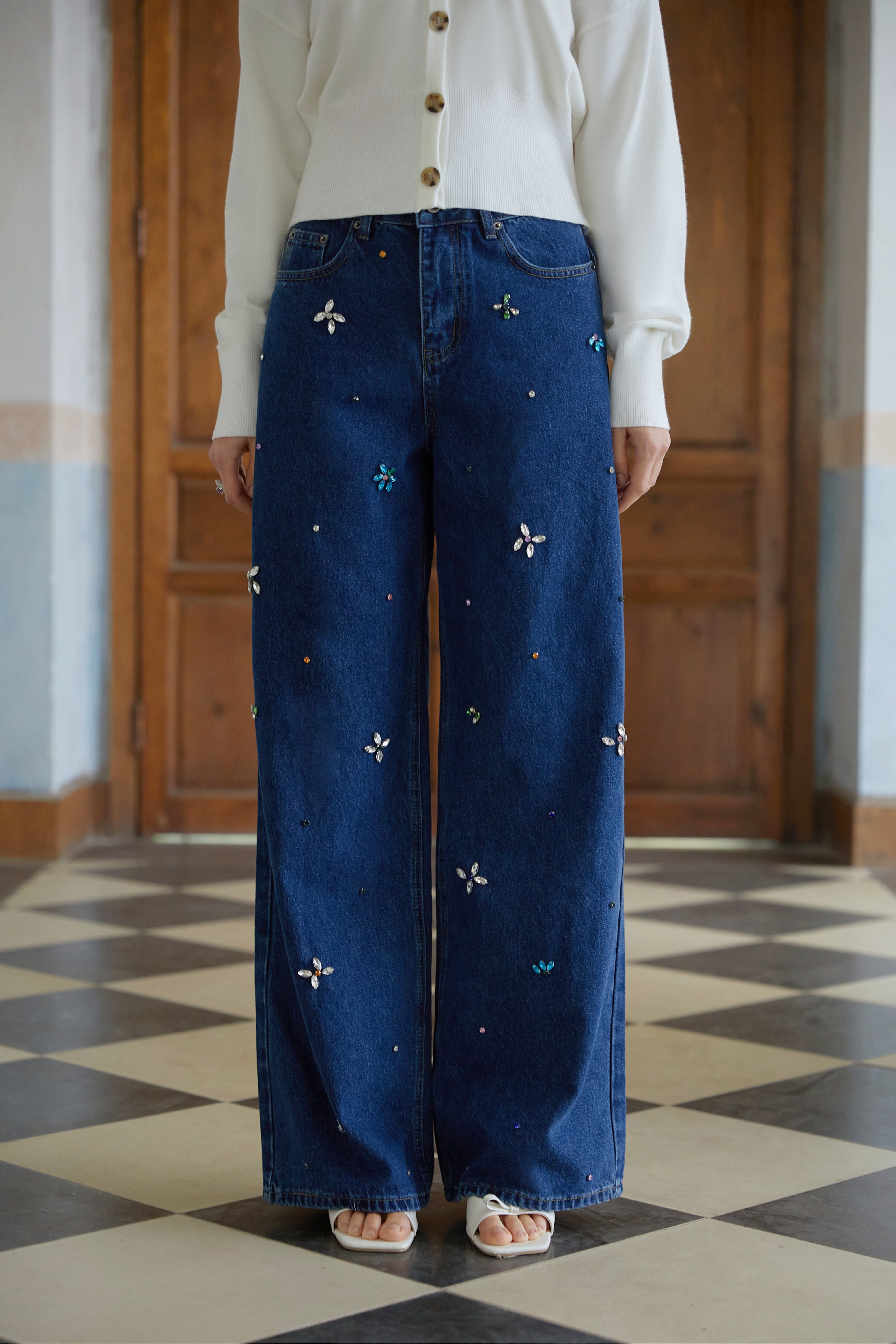 Caoimhe Indigo Blue Crystal Floral Jeans