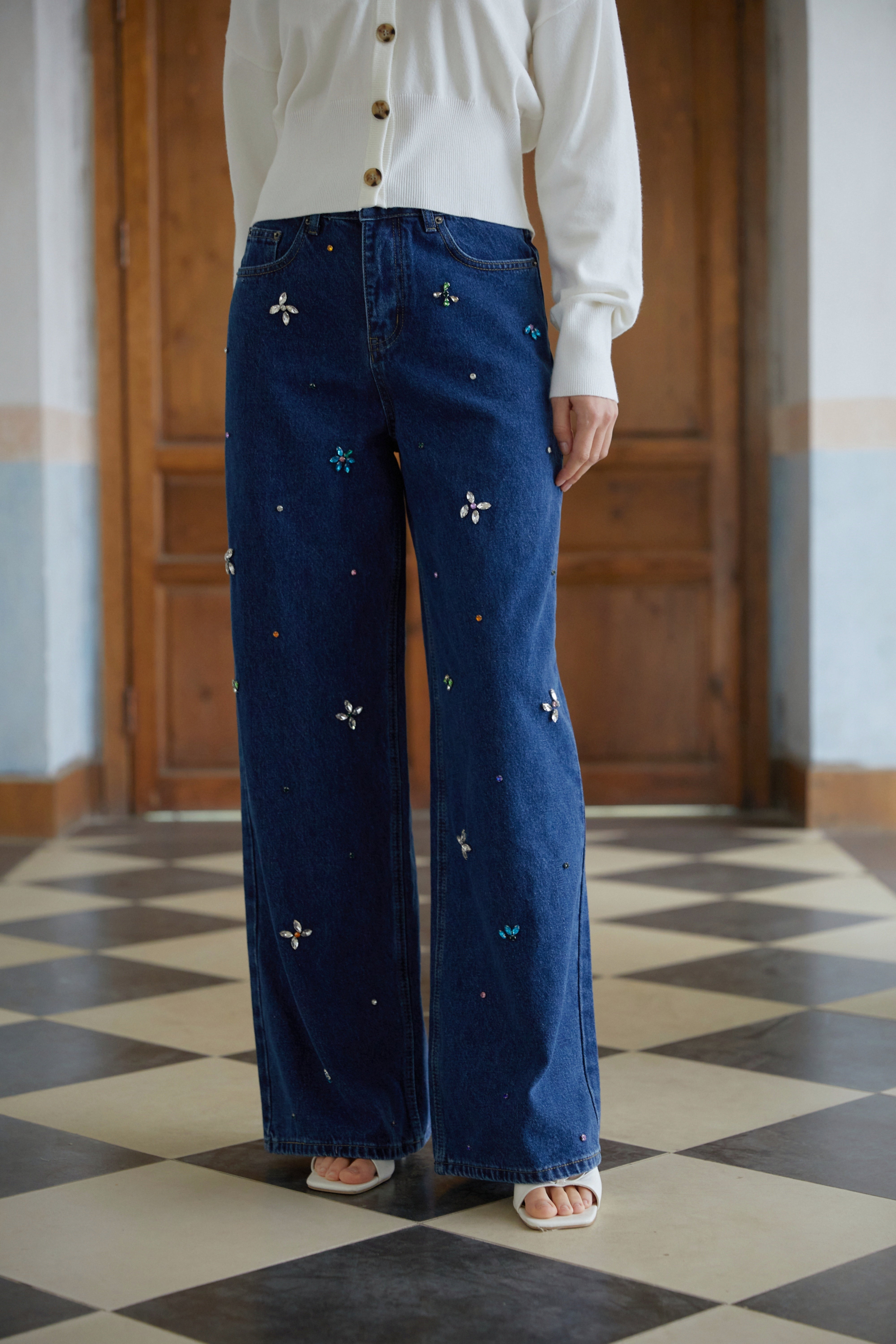 Caoimhe Indigo Blue Crystal Floral Jeans