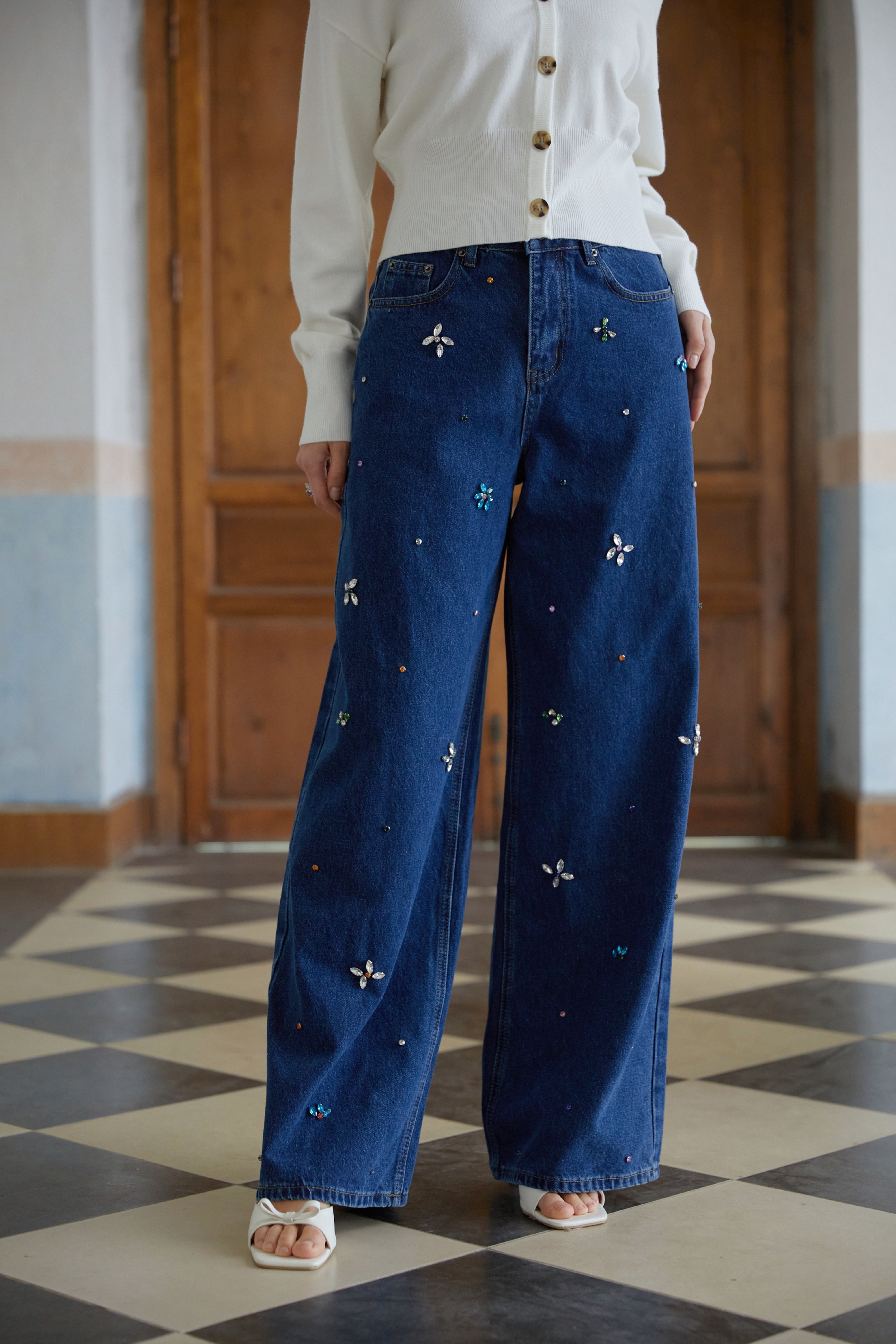 Caoimhe Indigo Blue Crystal Floral Jeans