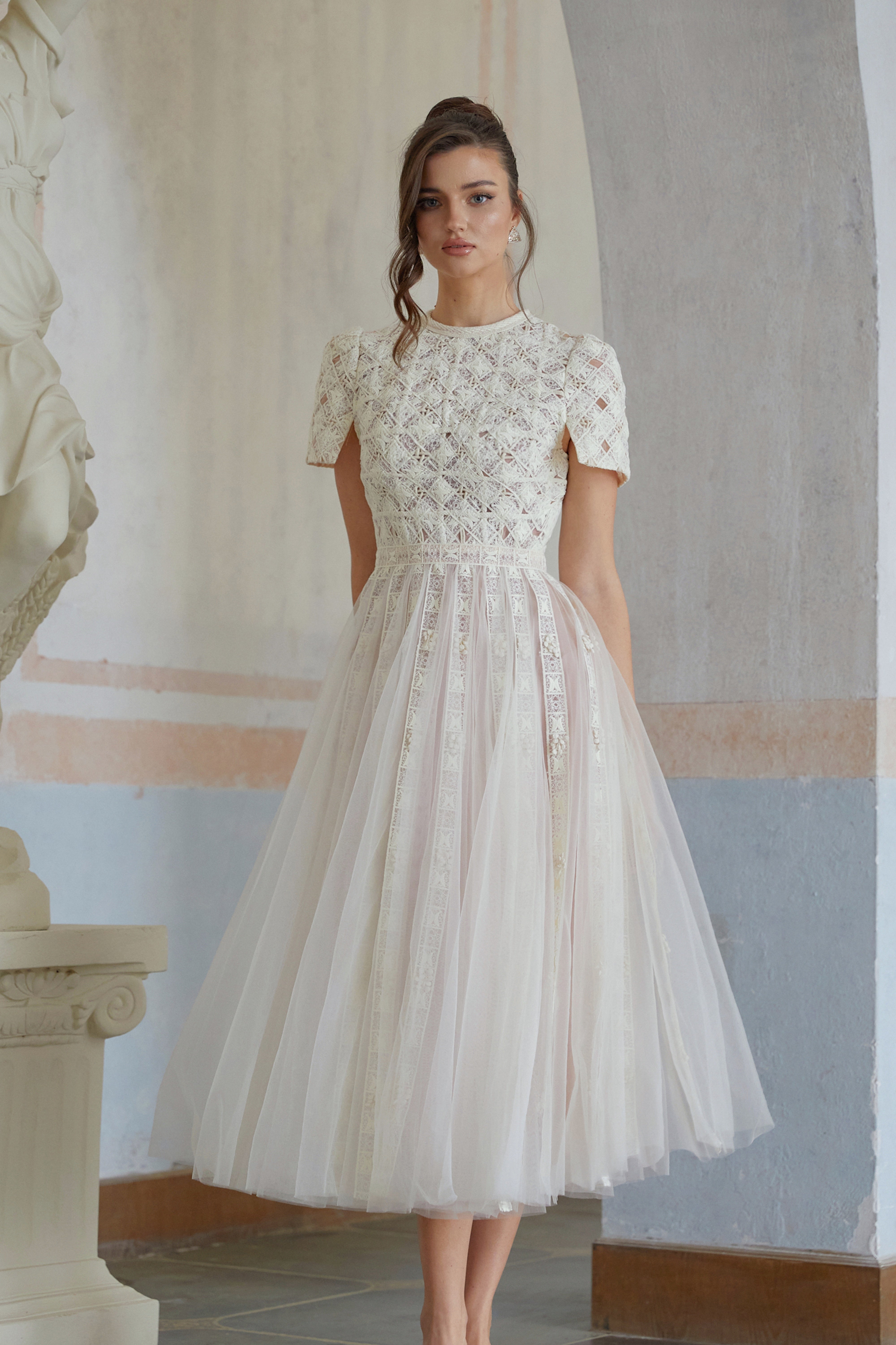 Jorunn White Braided Floral Crochet Midi Dress