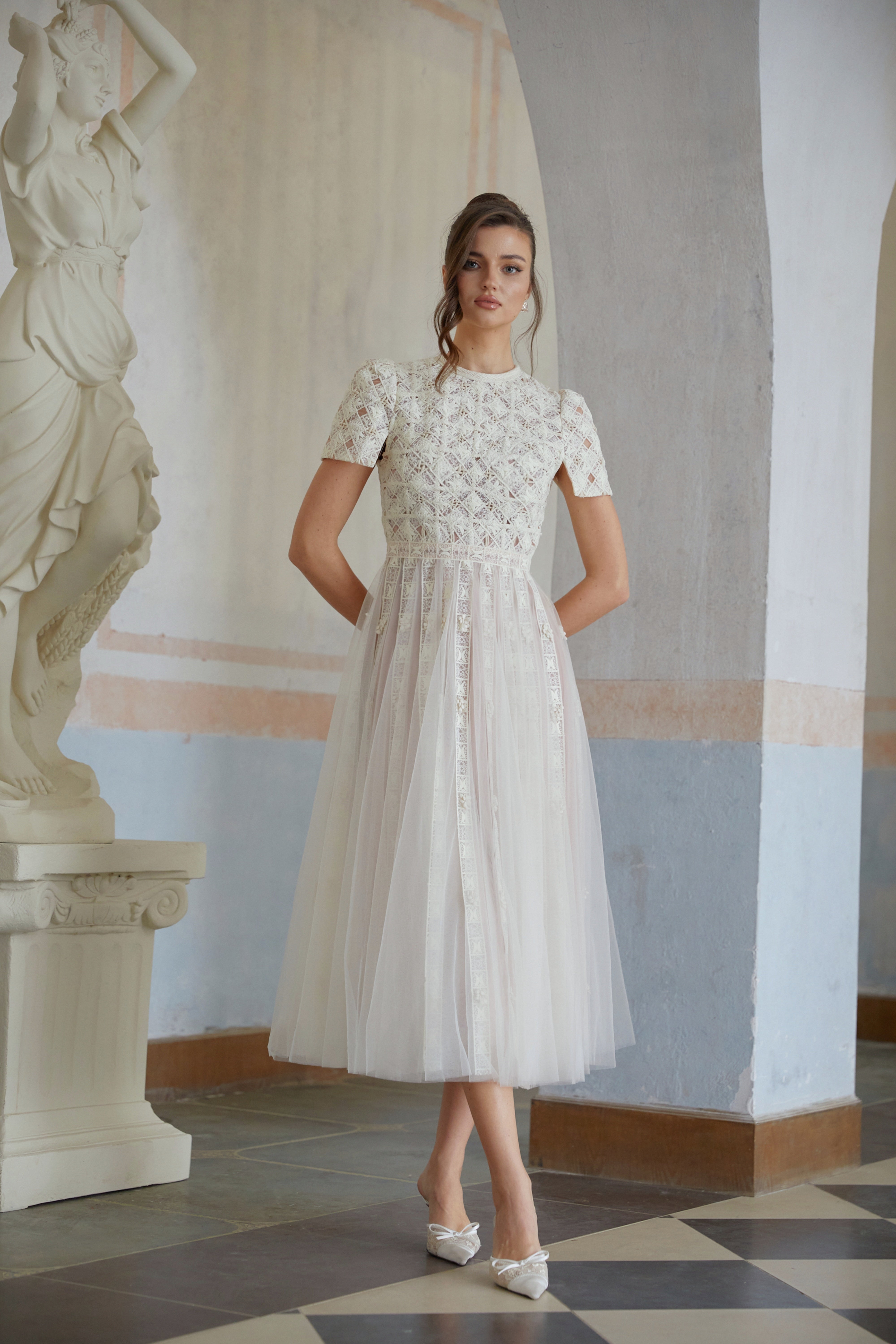 Jorunn White Braided Floral Crochet Midi Dress