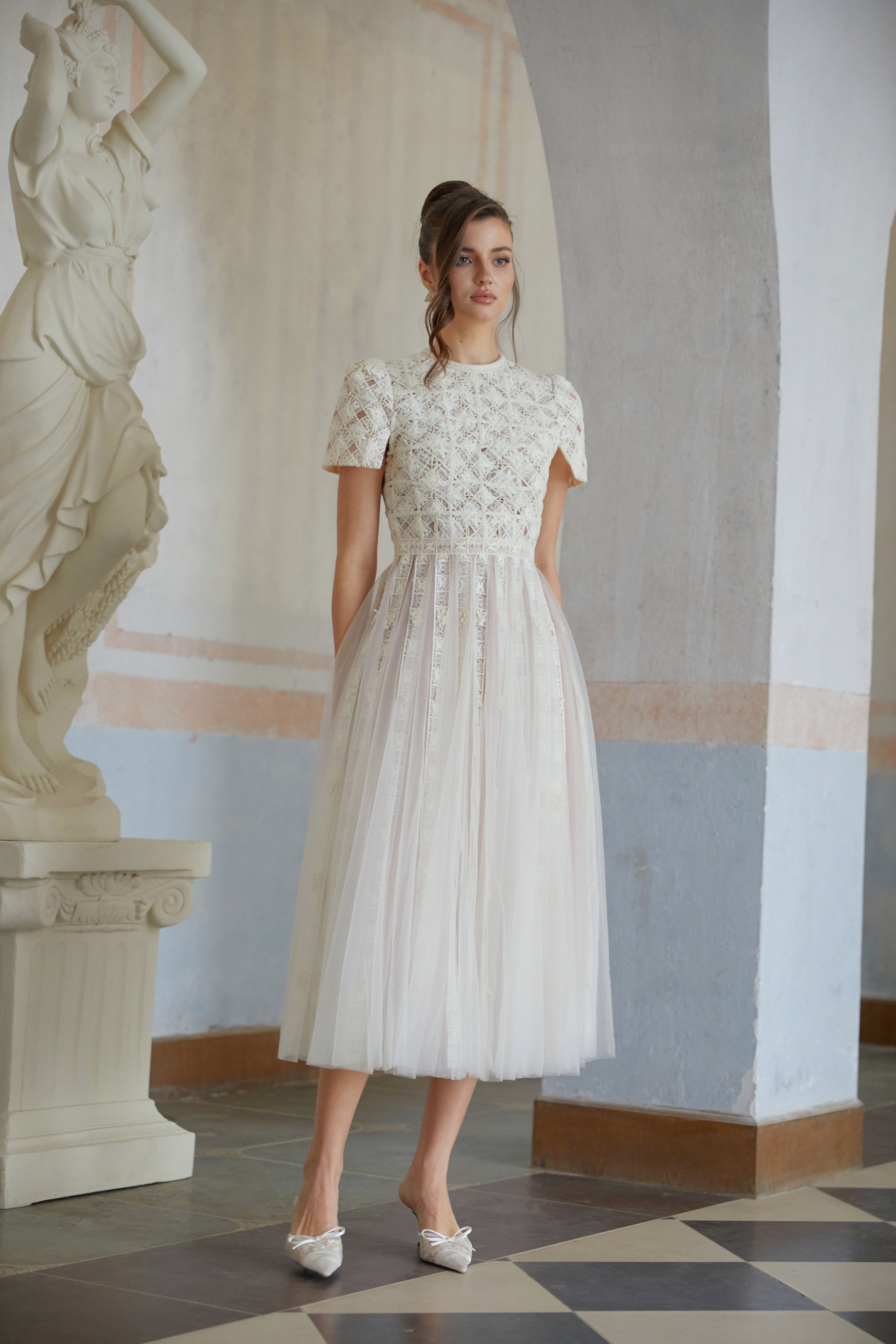 Jorunn White Braided Floral Crochet Midi Dress