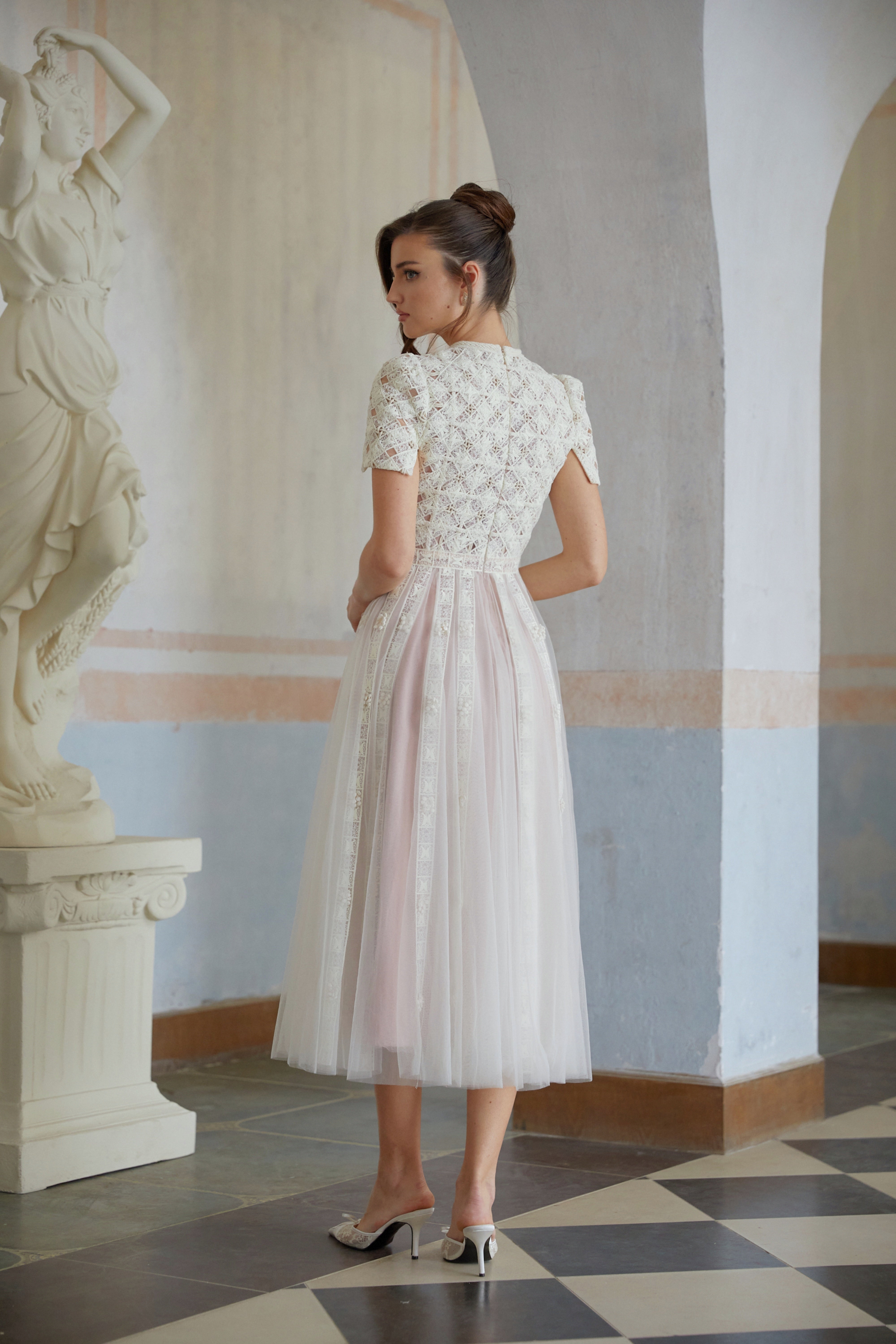 Jorunn White Braided Floral Crochet Midi Dress