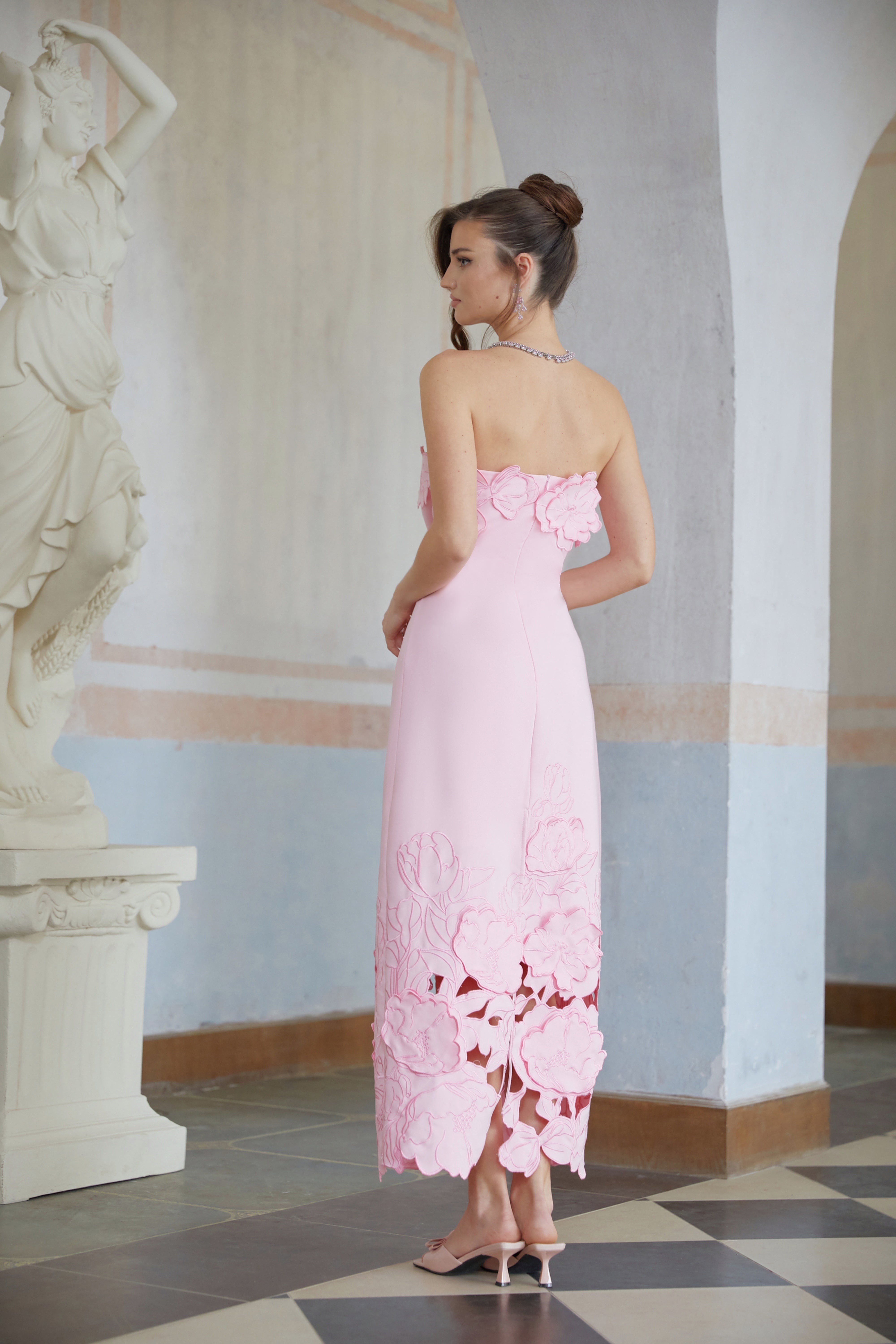 Inga Pink Strapless Floral Embroidered Maxi Dress