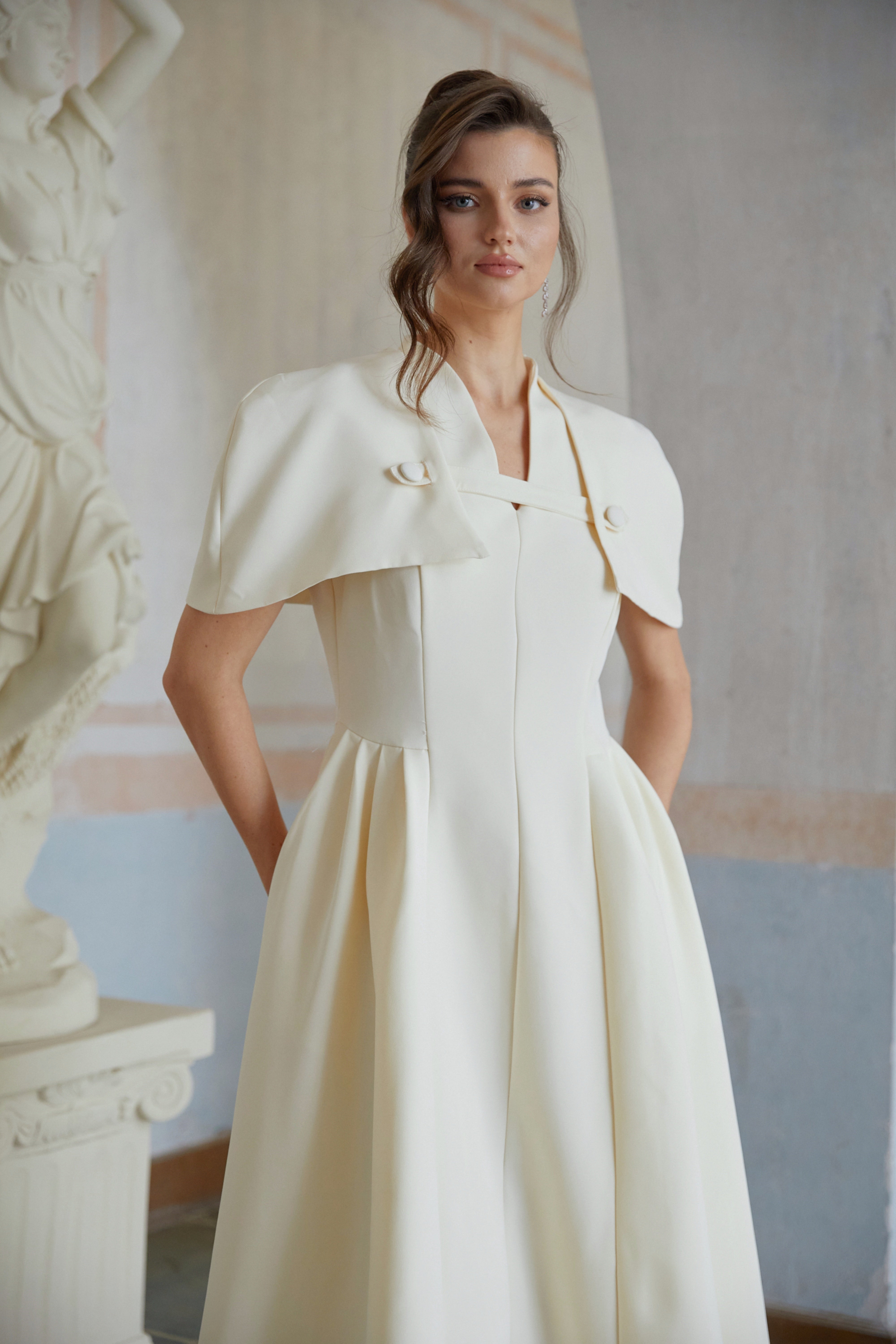 Lovisa Neutral Shawl Detail Shirred Midi Dress